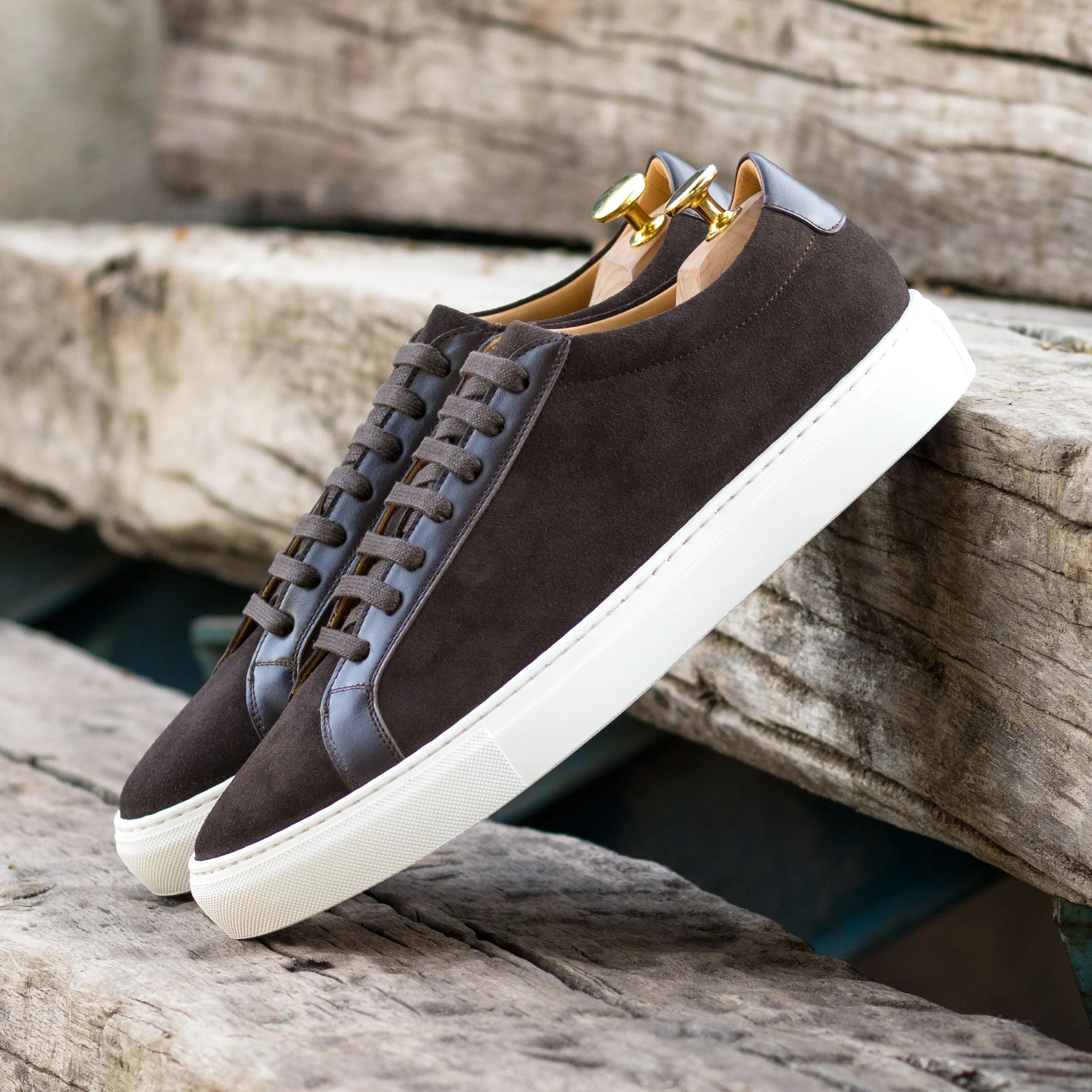 Dark brown Sterling low kick sneaker II suede sneakers back view