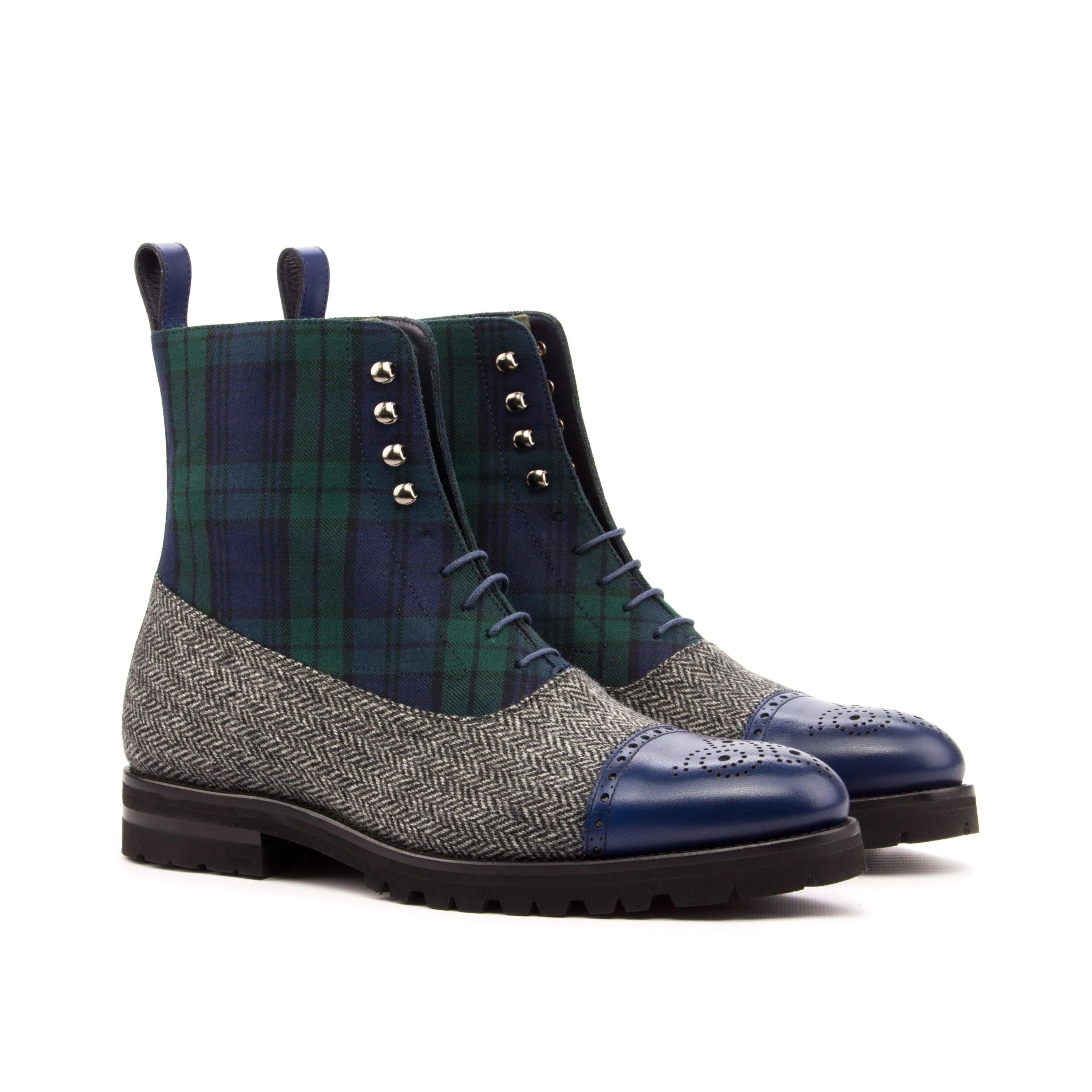 Tapies Balmoral Boots II in tartan herringbone with goodyear welting