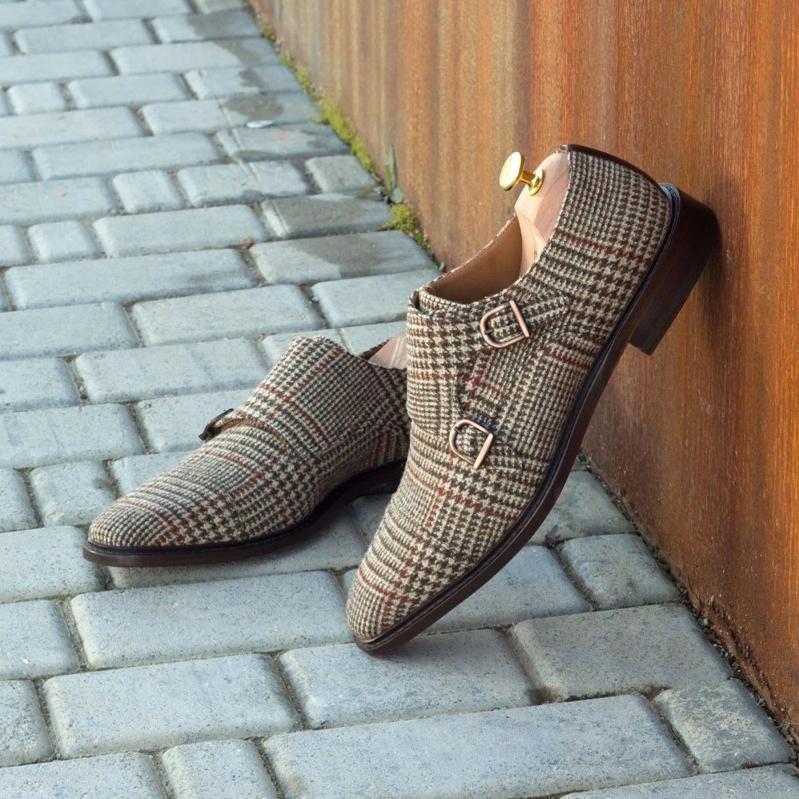 Ted Double Monk II plaid double monk strap shoes