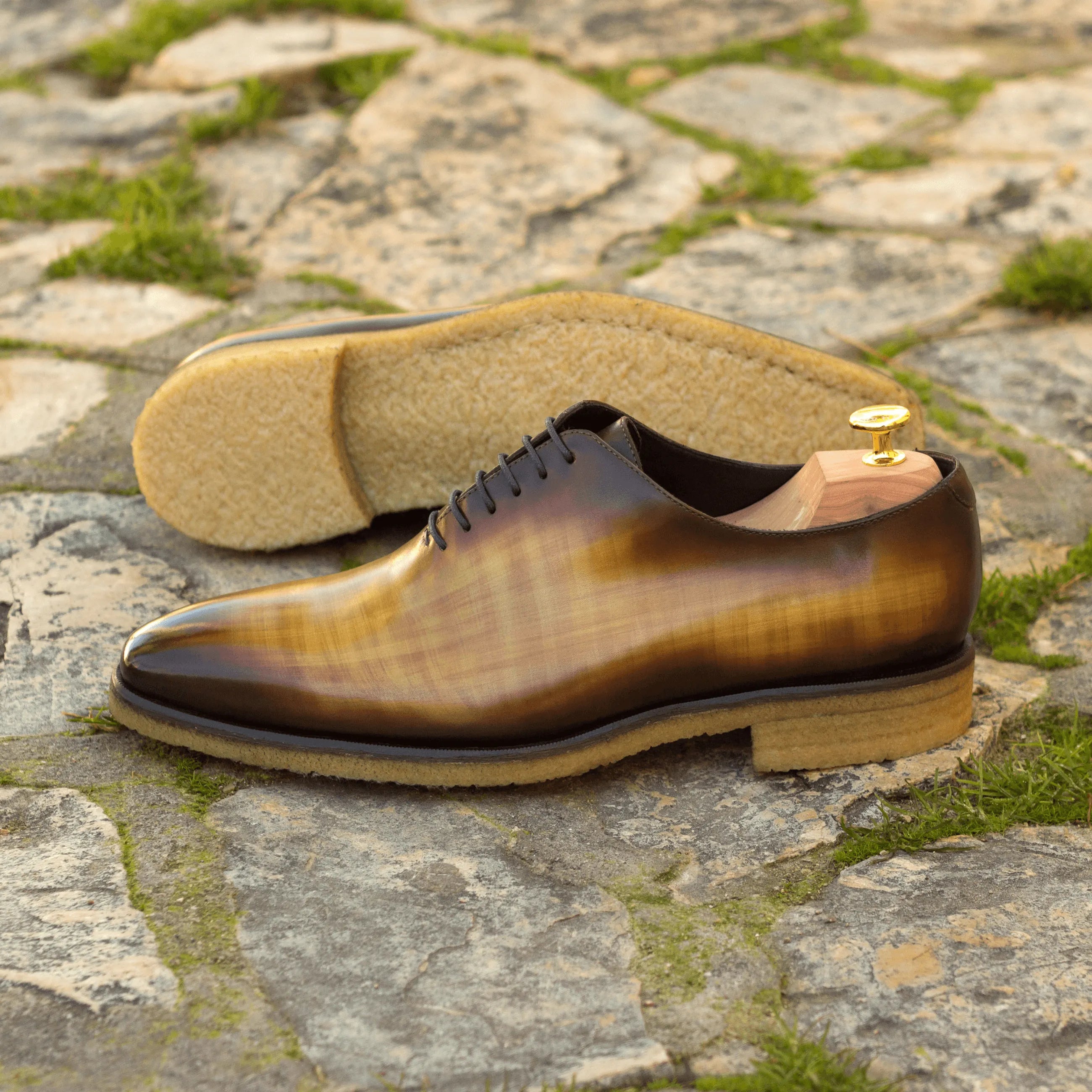 Tesla wholecut patina II brown leather dress shoe