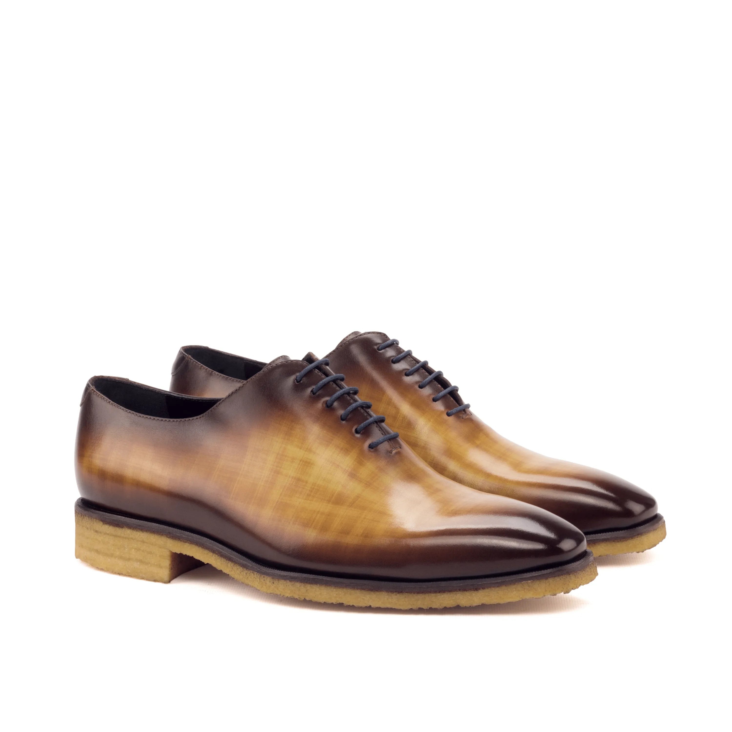 Tesla wholecut patina brown leather dress shoes