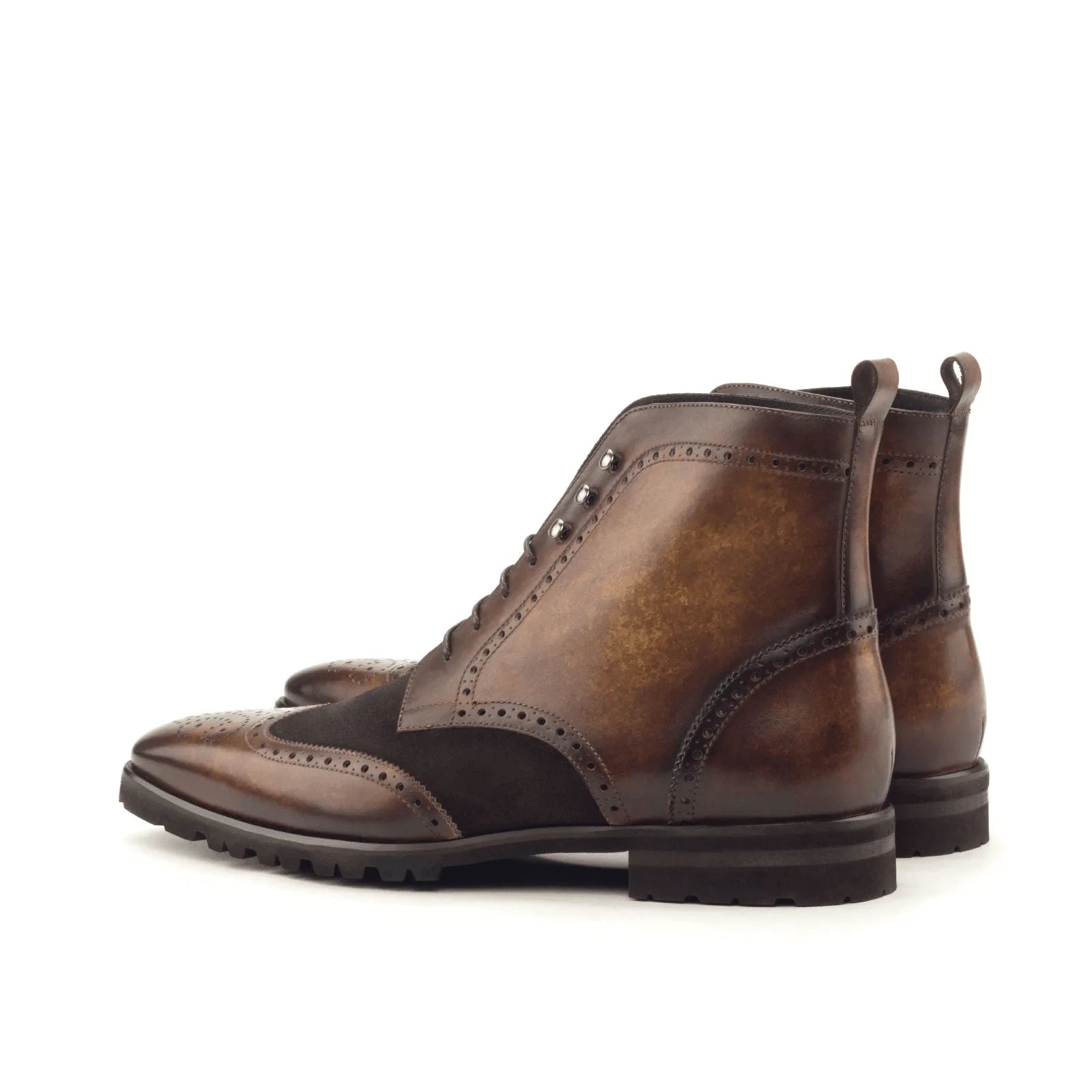 Theron Military Brogue Boots II in brown leather and suede wingtip