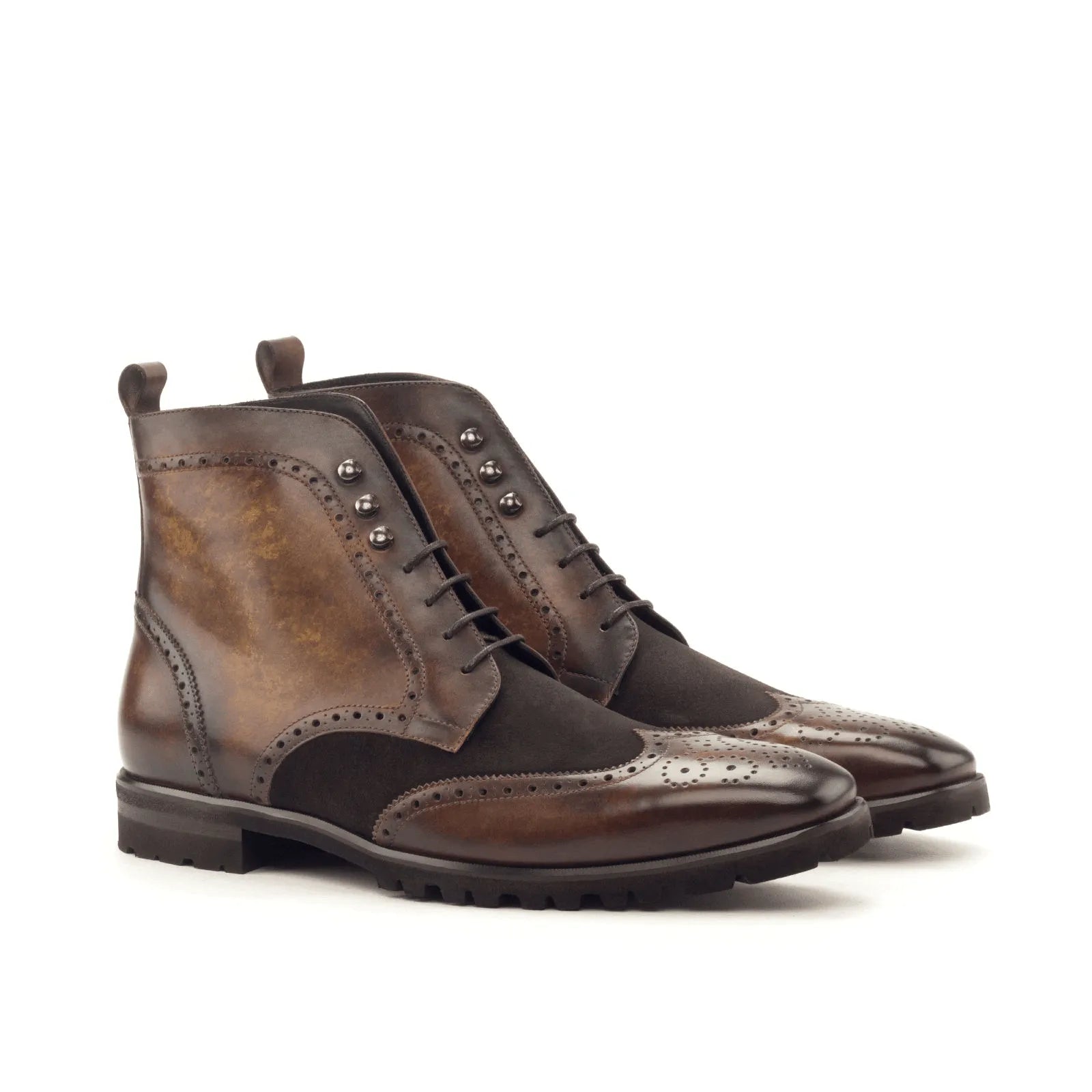 Theron military brogue boots II brown leather wingtip back view