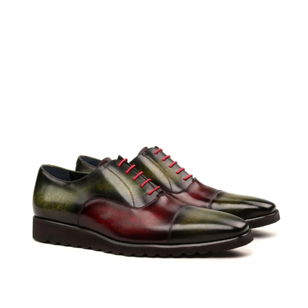 Tice Oxford patina shoes II with two-toned leather and red laces