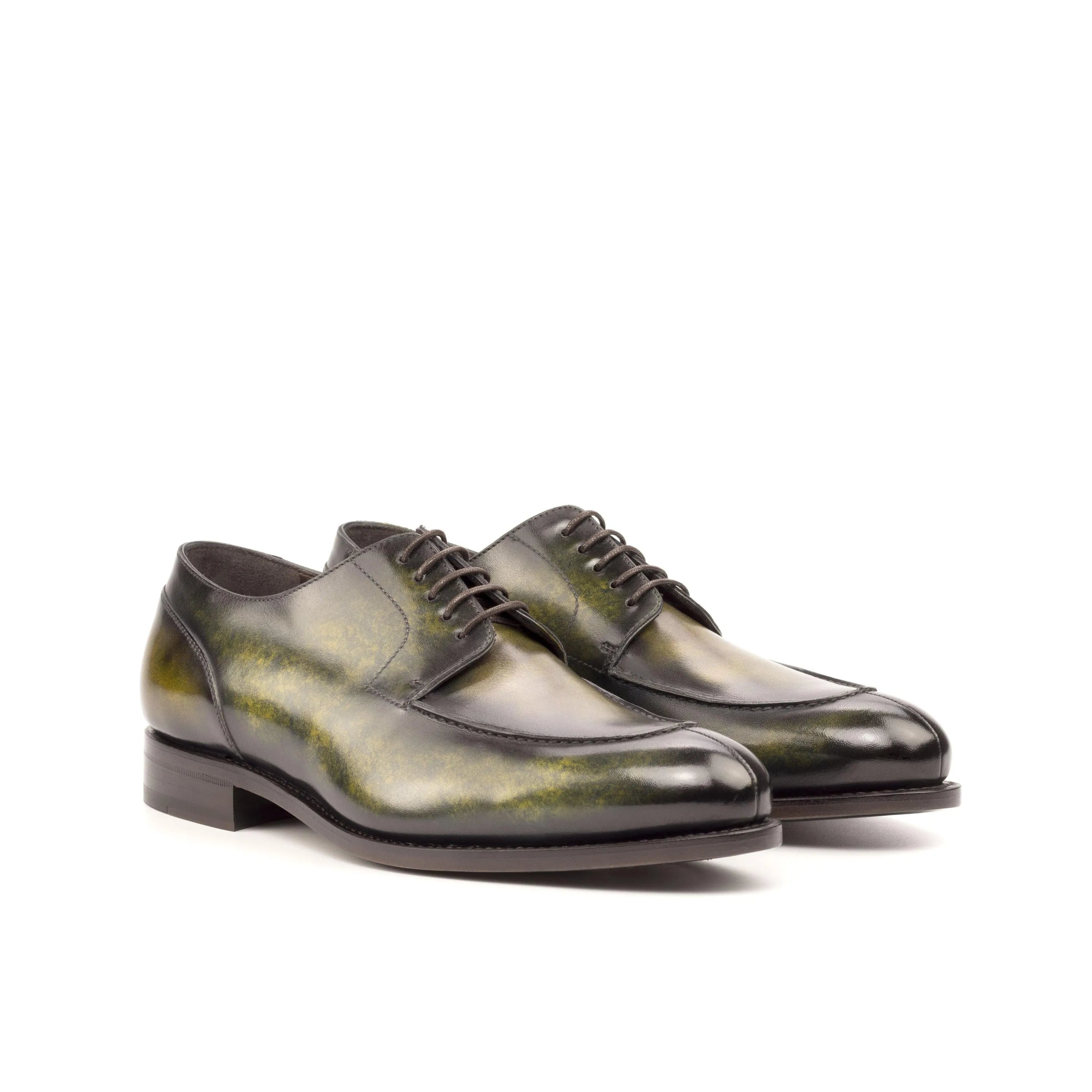 Timadeias patina derby split toe green leather dress shoes