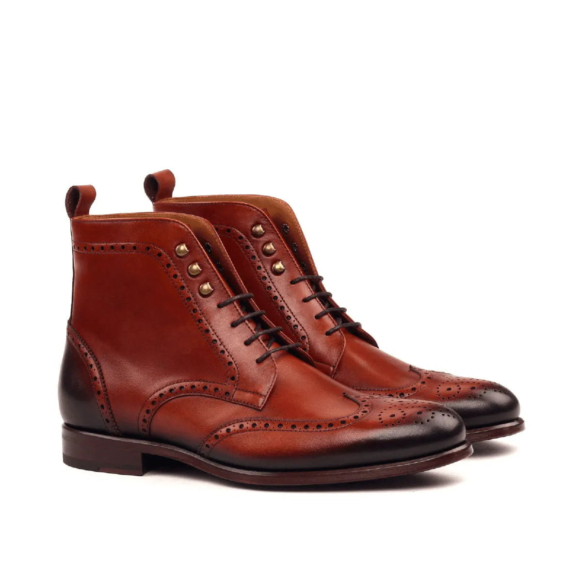 Timon Military Brogue Boots II pair of brown leather wingtip boots