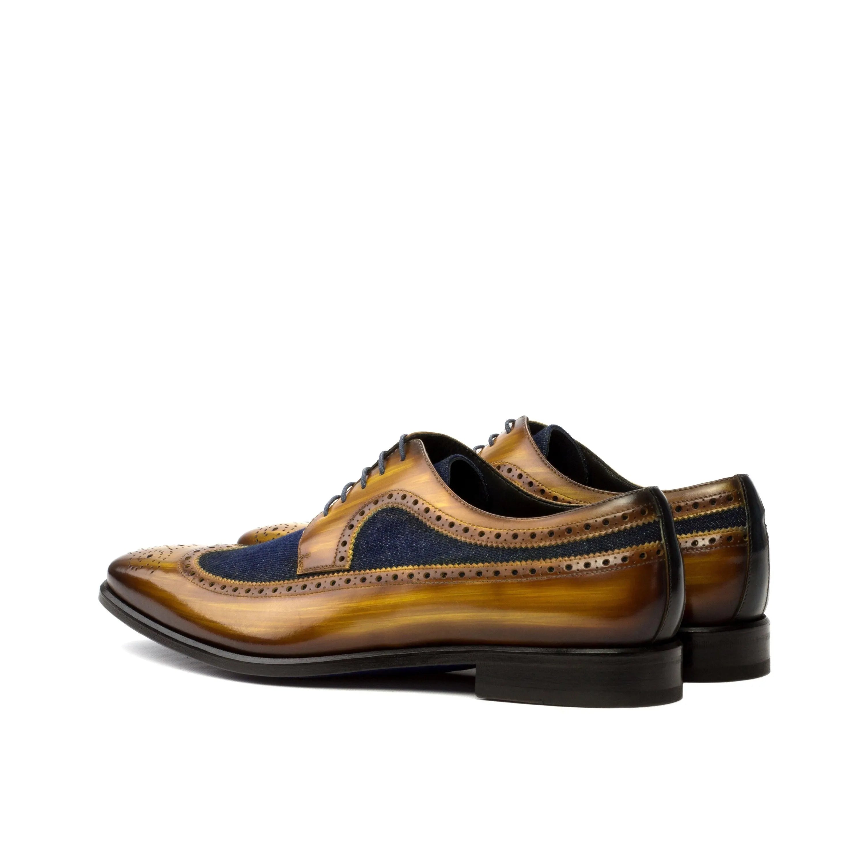 Trevor Longwing Blucher II brown and blue crust patina leather wingtip shoes