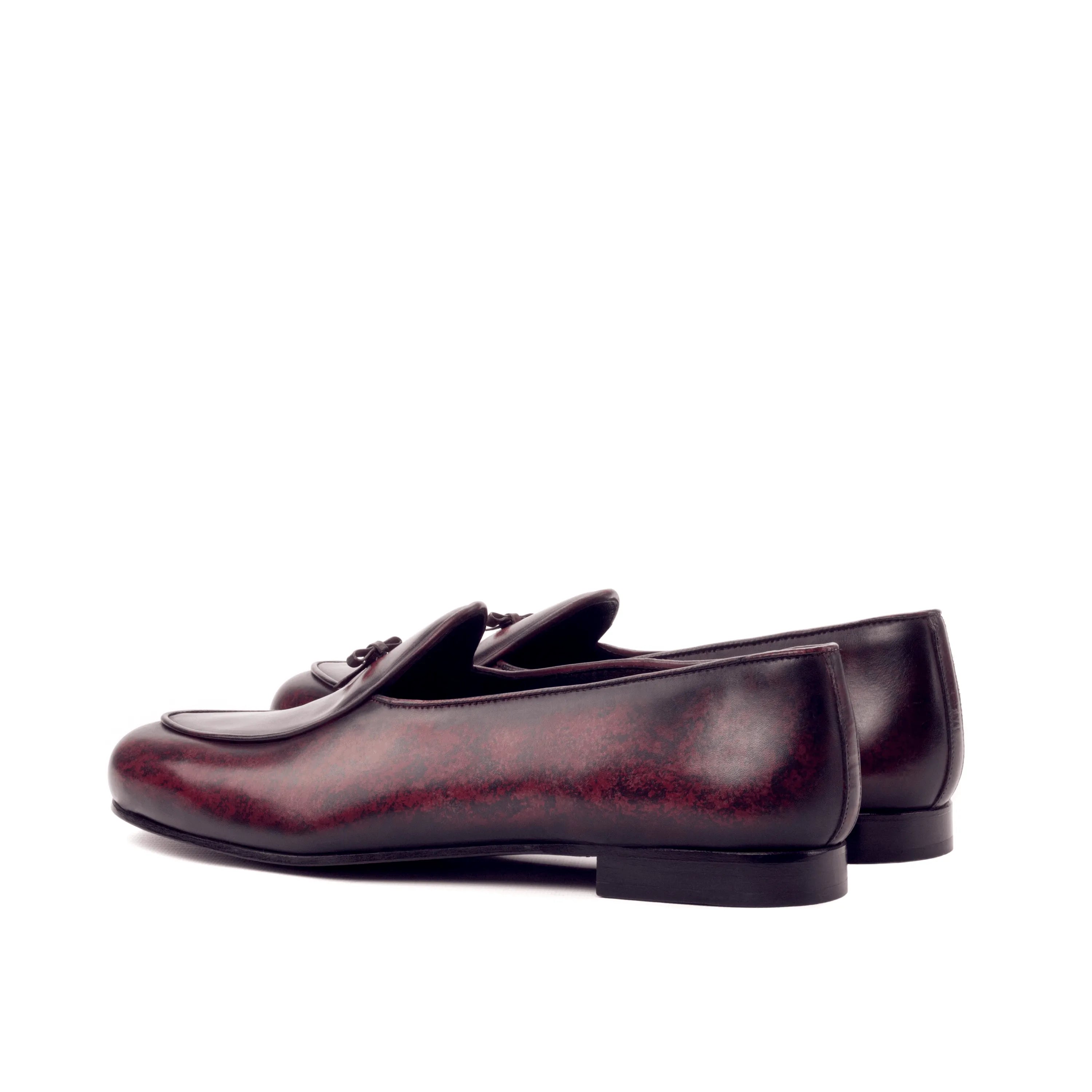 Vegas Belgian Slipper II burgundy leather tassel loafers with crust patina