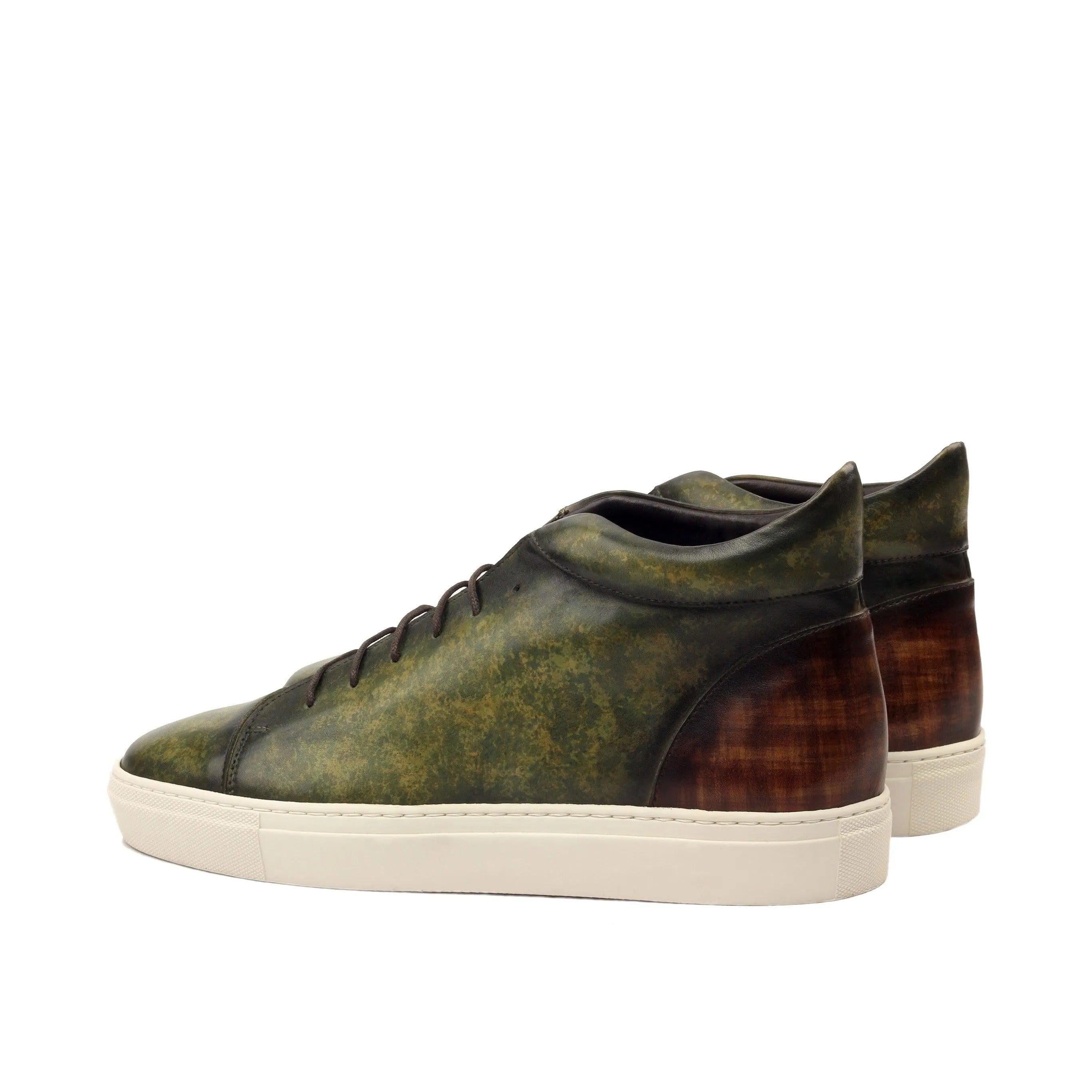 Vegas Patina high top sneakers II in green and brown leather