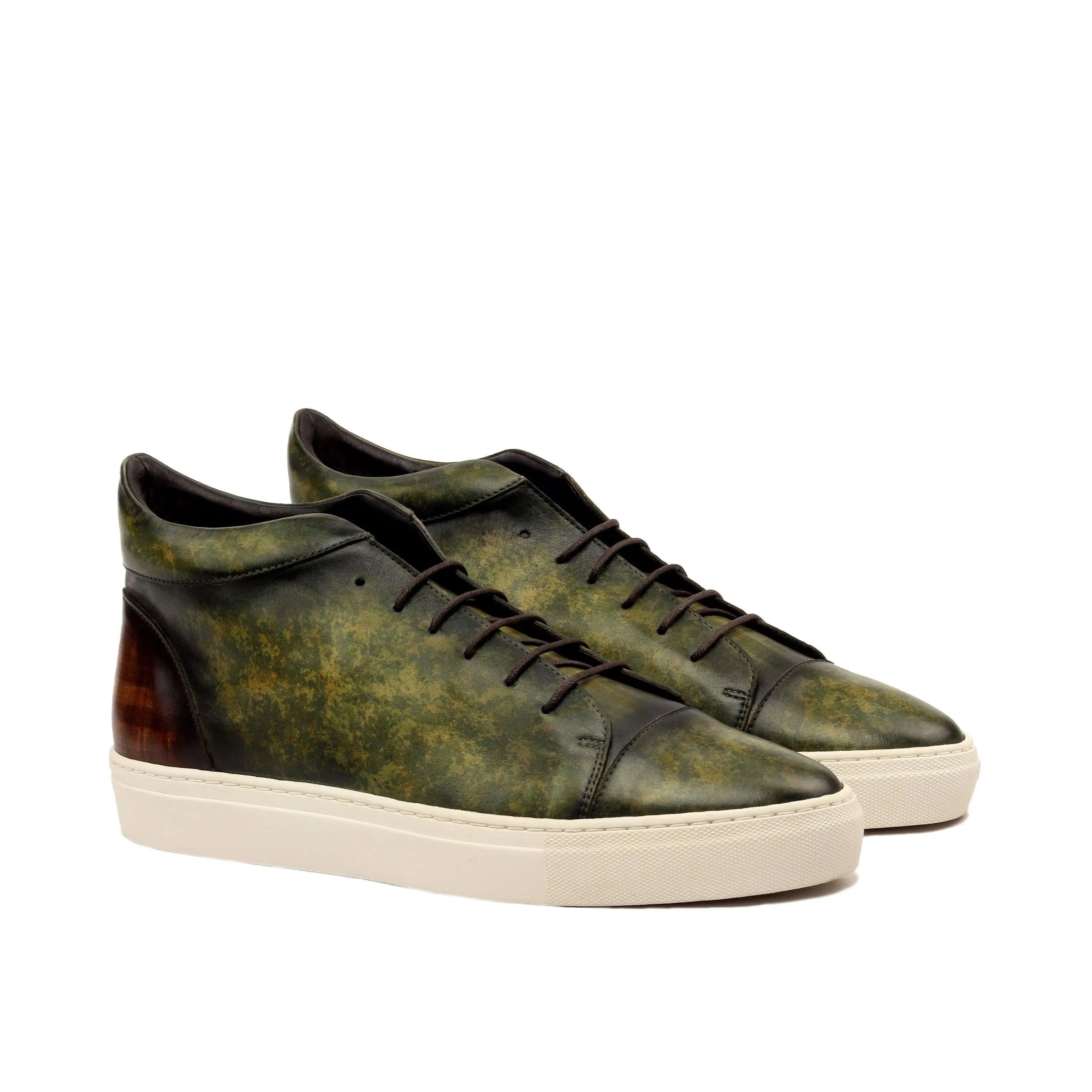 Vegas Patina high top sneakers II in green and brown leather