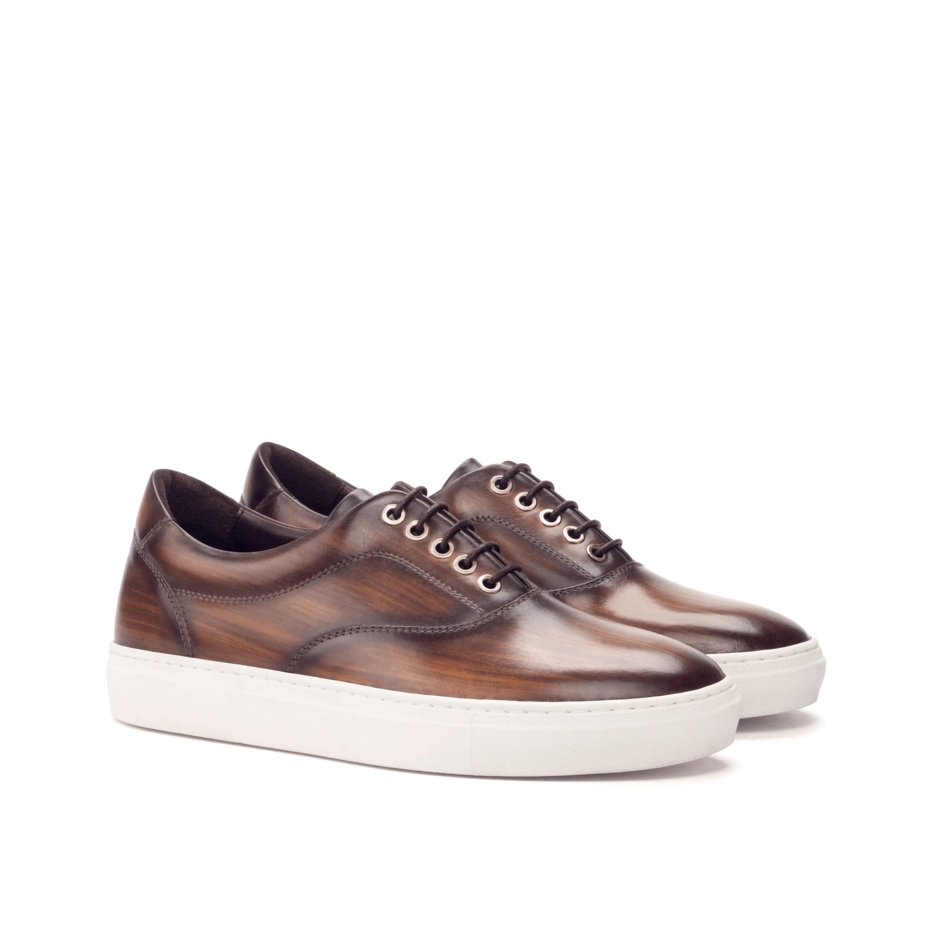 Vicenzo sider patina sneaker with brown leather and white soles