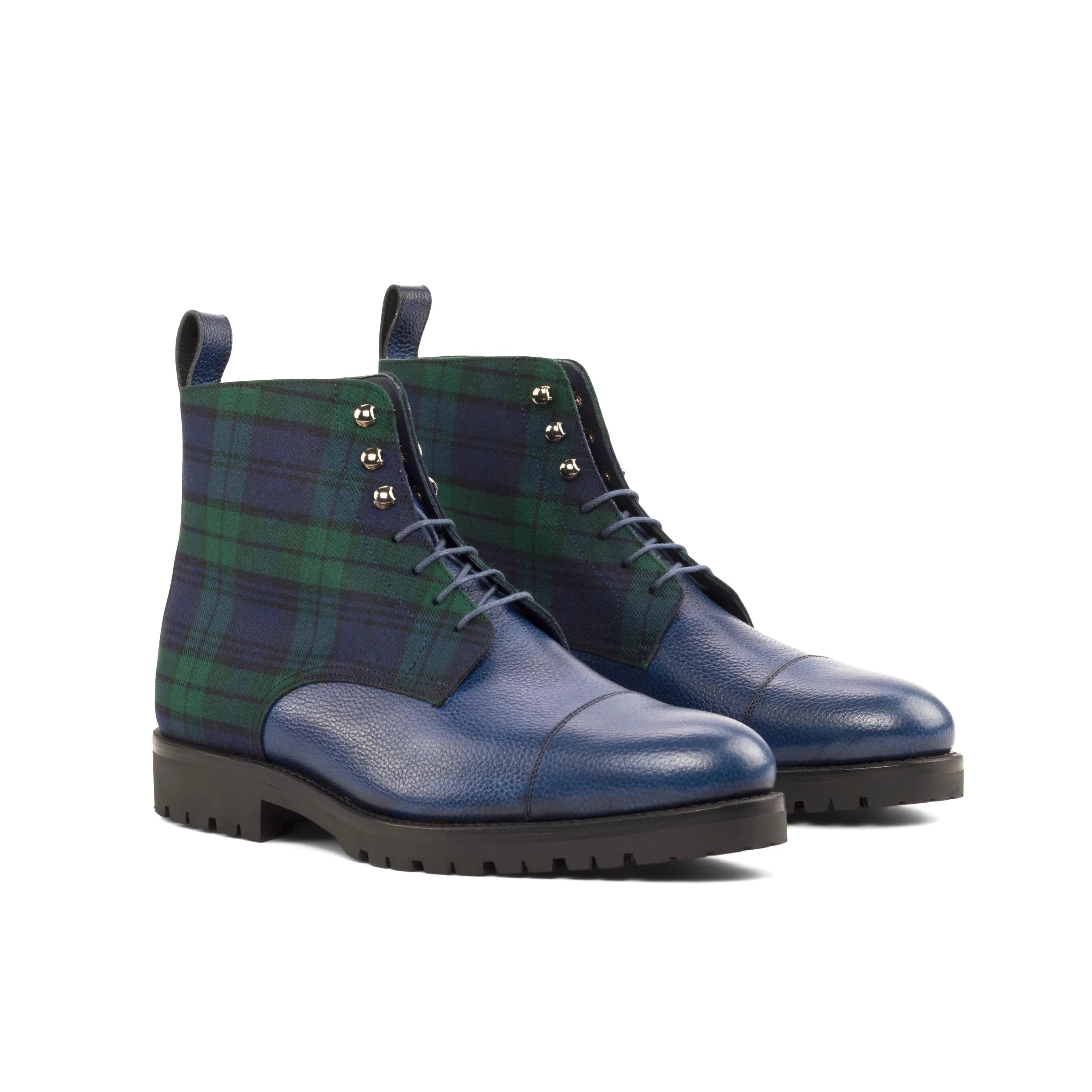 Blue leather and plaid Willy Jumper Boots