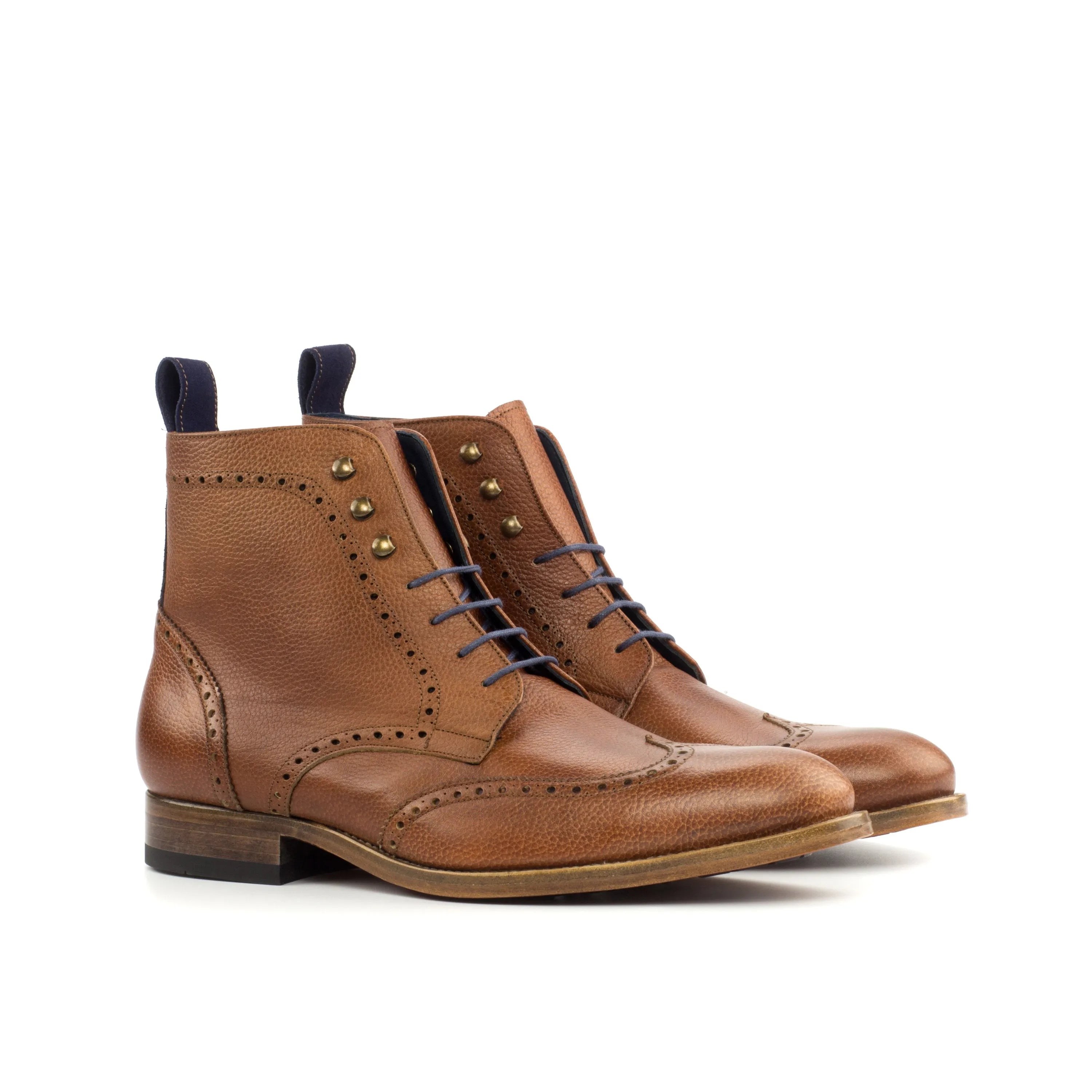 Y03 military brogue boots brown leather wingtip back view