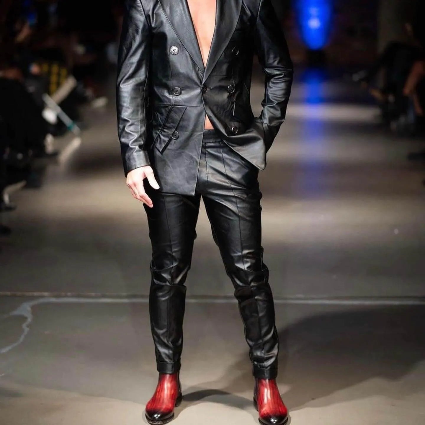 Black leather 009 Patina Chelsea Boots with red boots