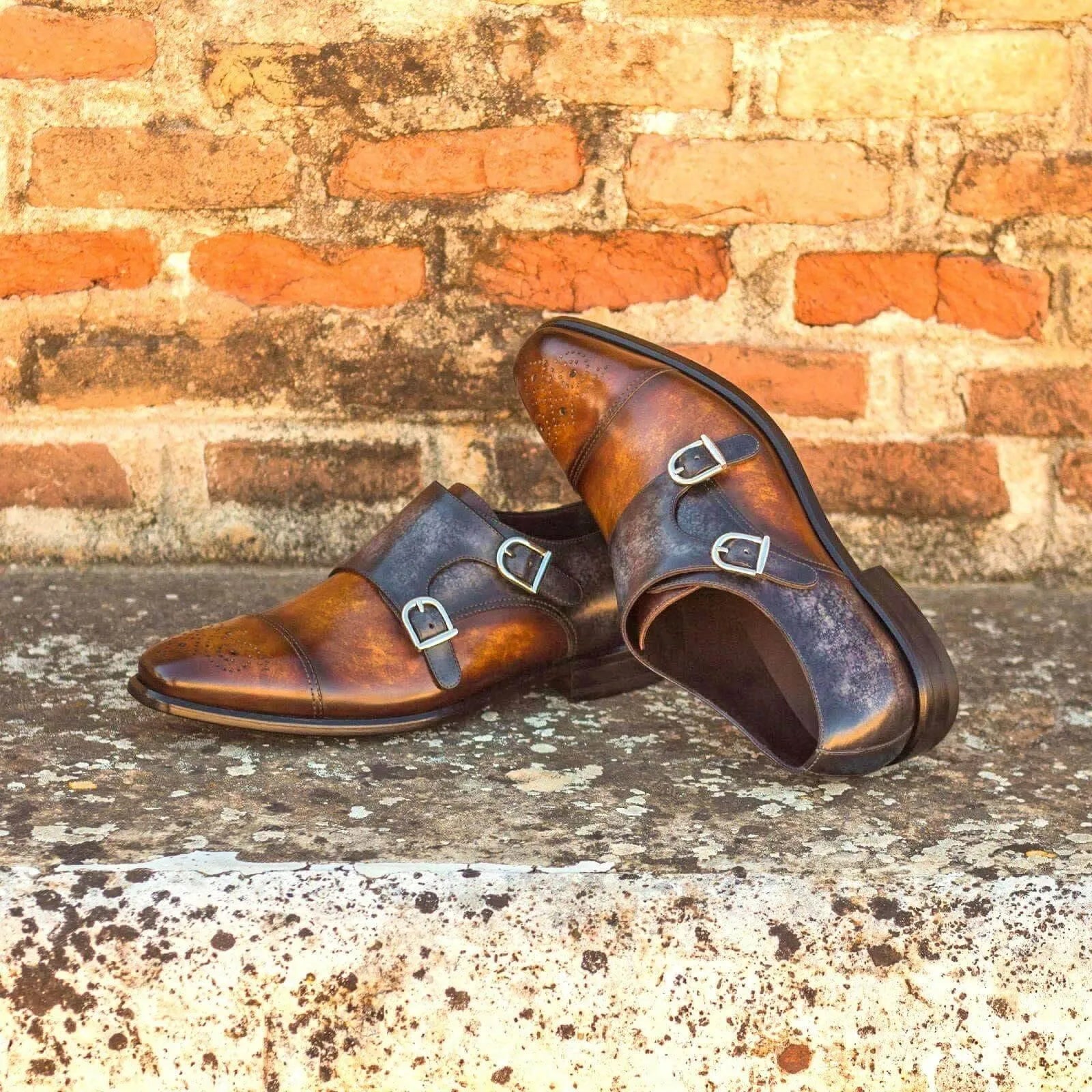 1825 Double Monk Patina II leather double monk shoes