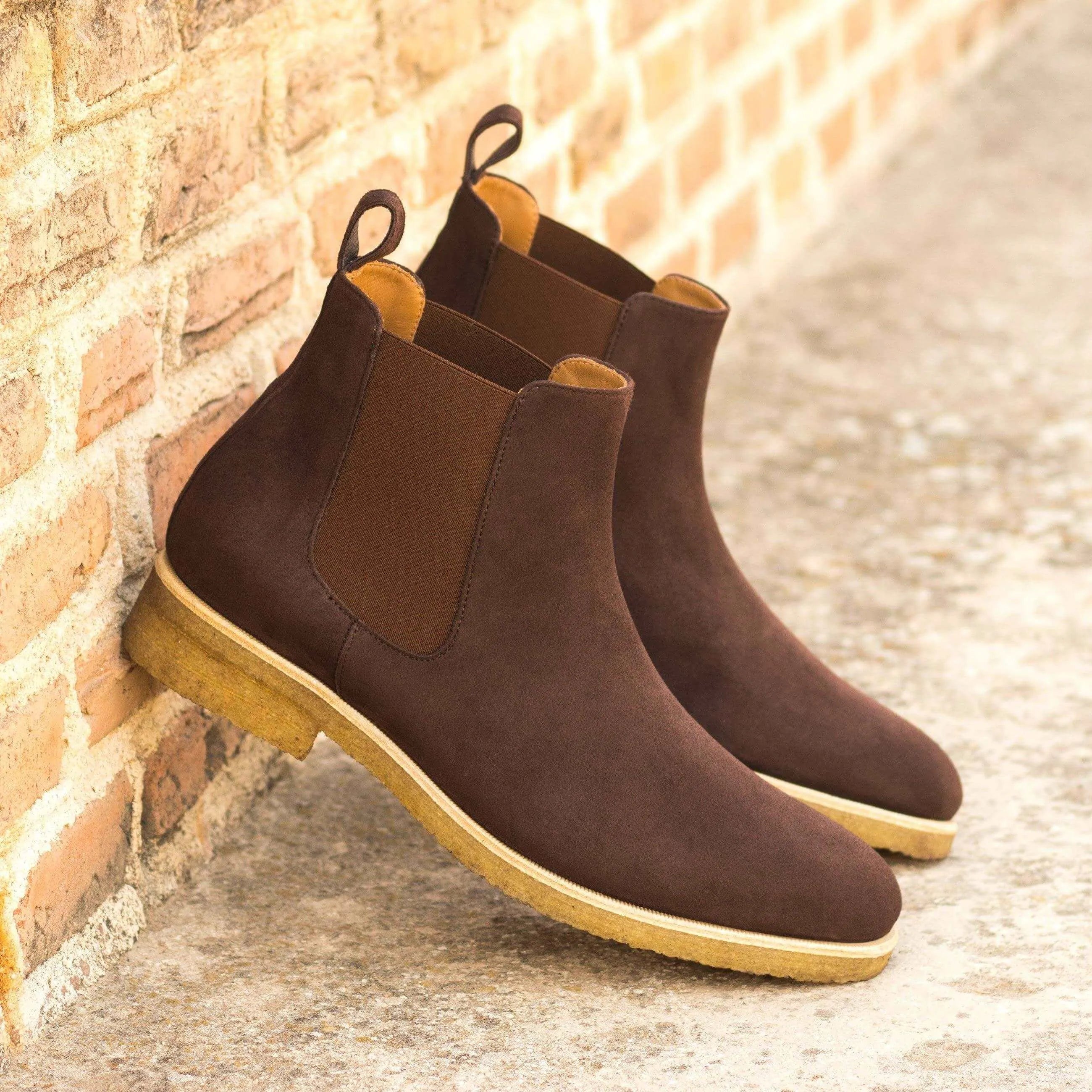 Brown suede 1905 Chelsea boots, luxury bespoke shoes for men