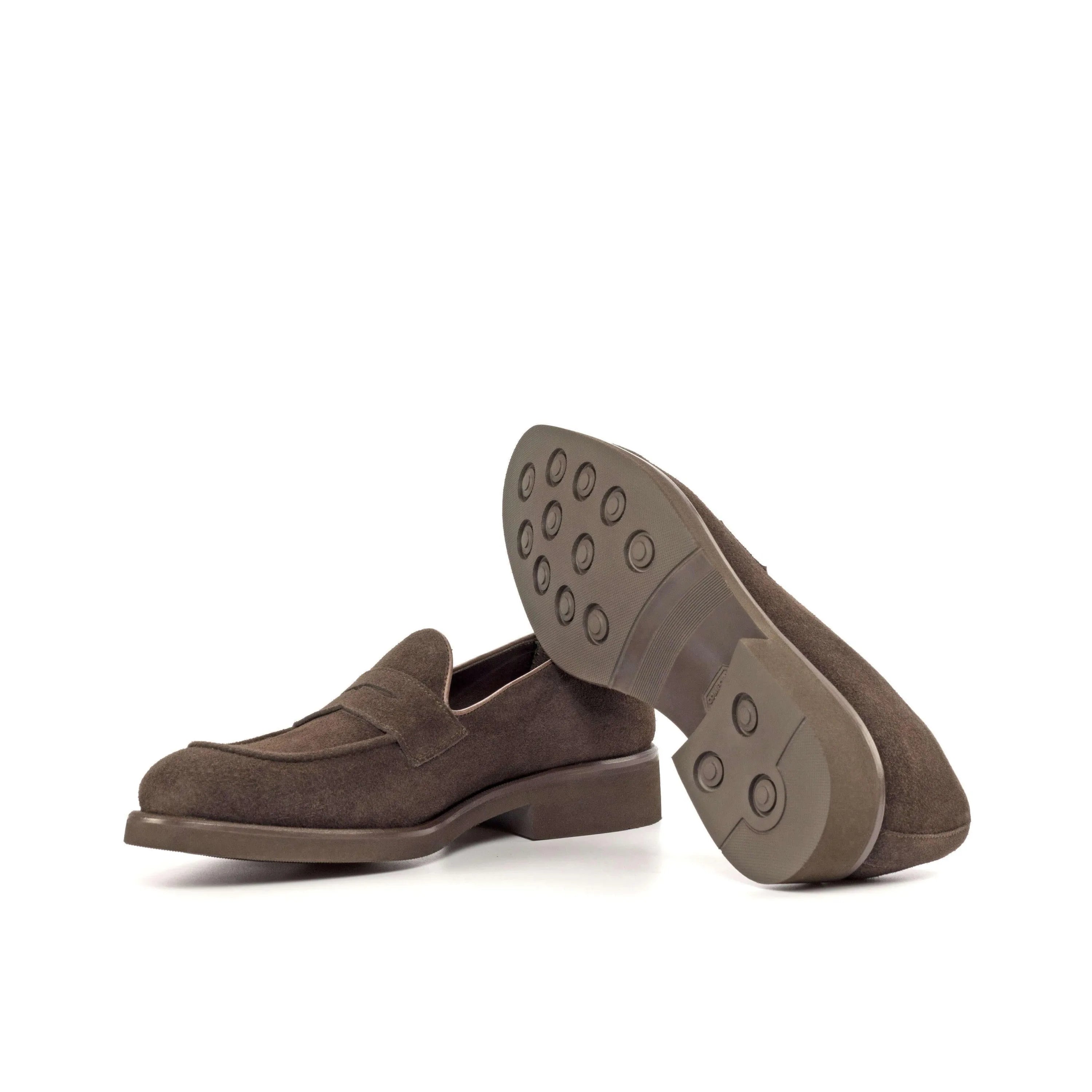 Dark brown 1955 Loafers II suede penny loafers, luxury bespoke shoes for men