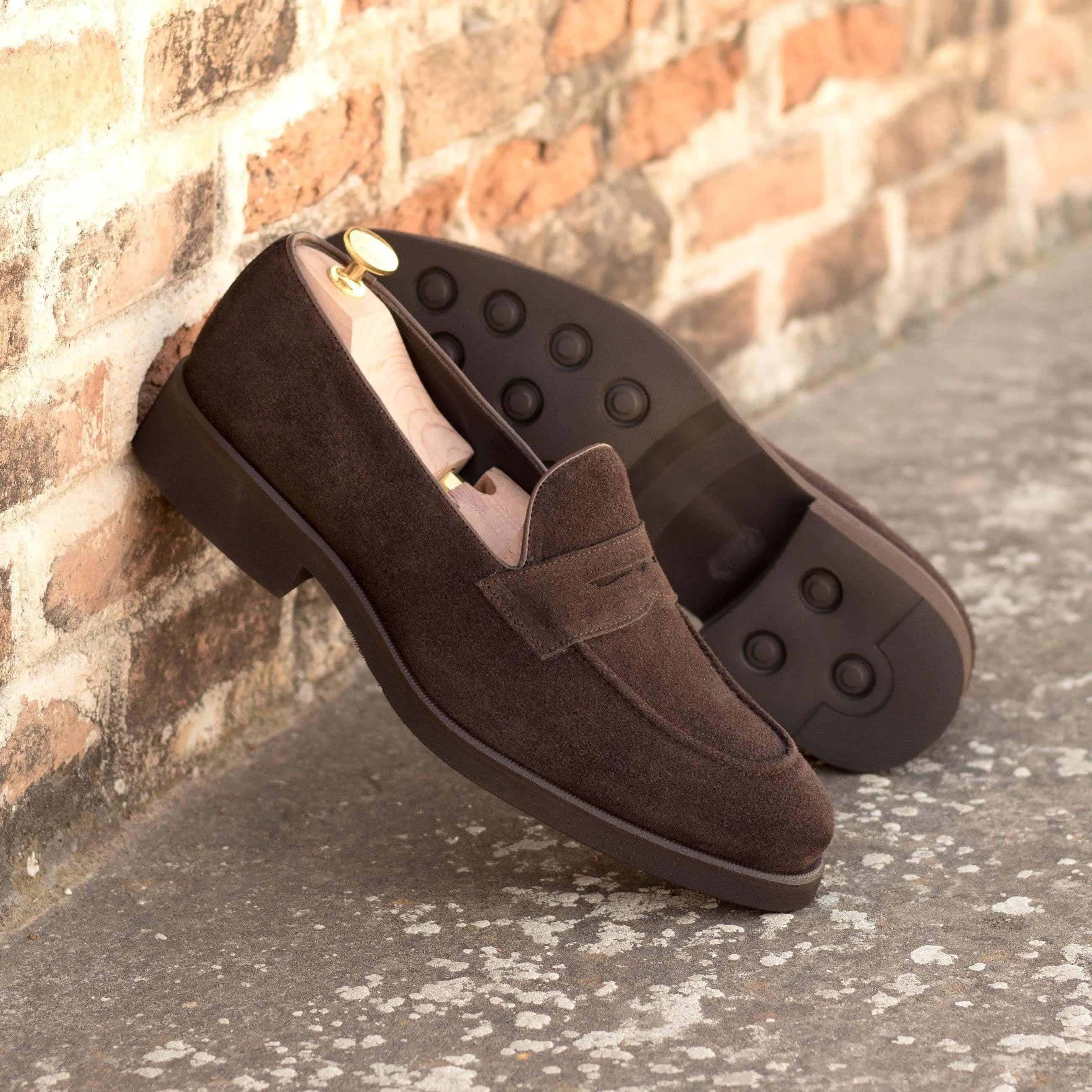 Dark brown 1955 Loafers II luxury bespoke suede penny loafers for men