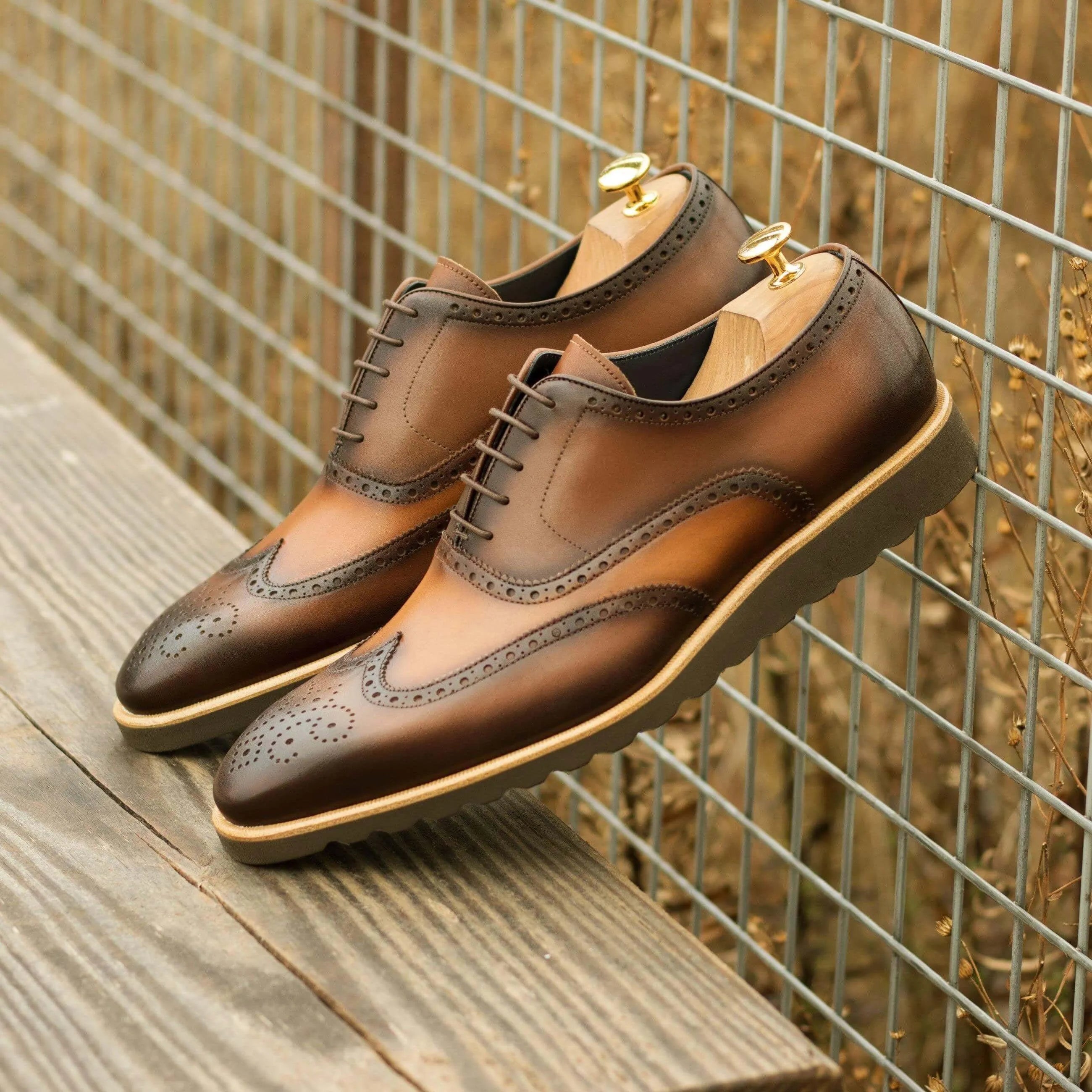 Two-toned brown painted calf brogue shoes, 21QW Full Brogue Shoes II