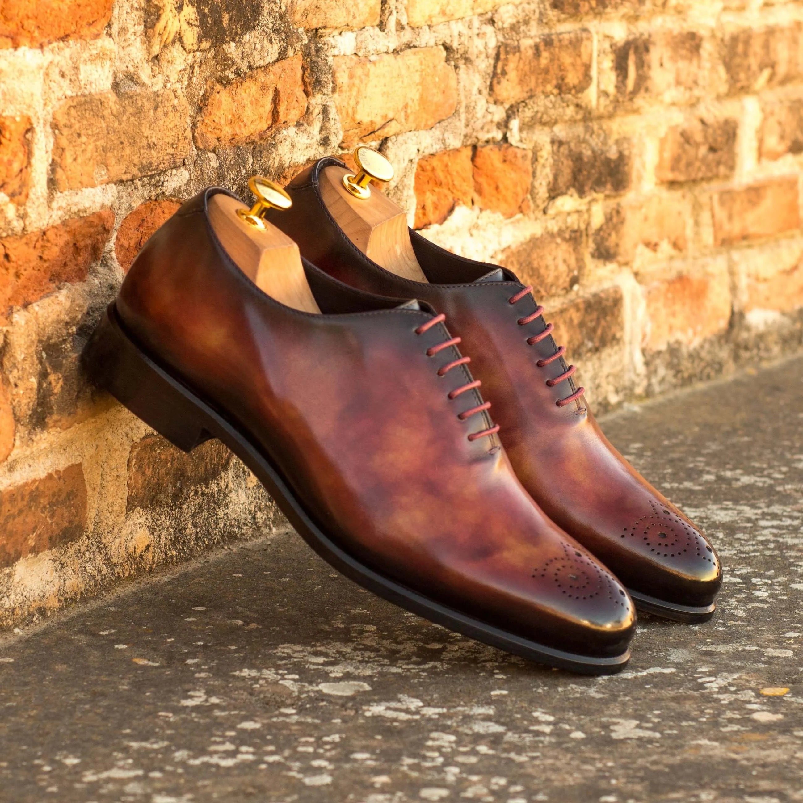 Brown leather whole cut patina shoes, luxury bespoke for men