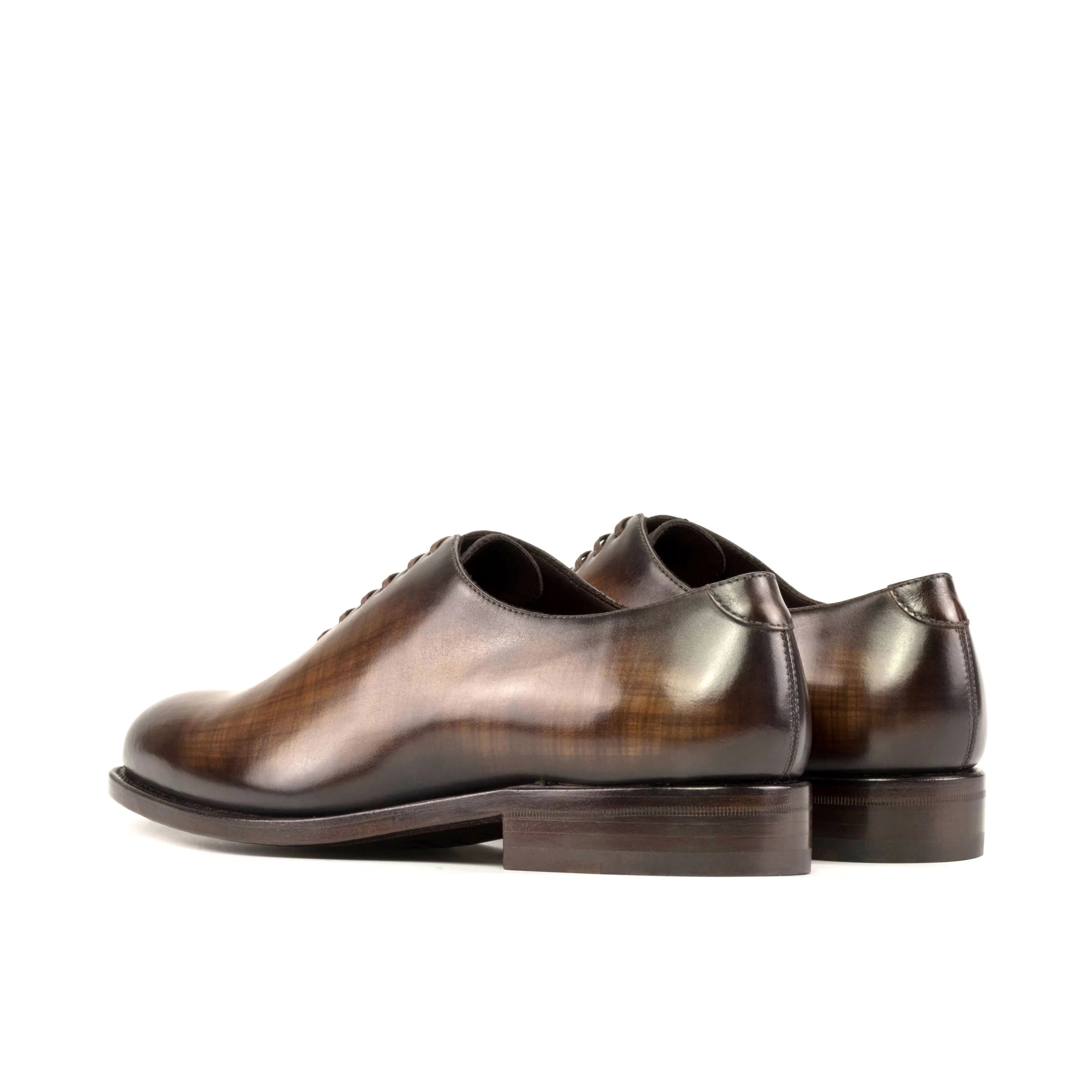 Pair of brown leather whole cut patina shoes 5907 back view