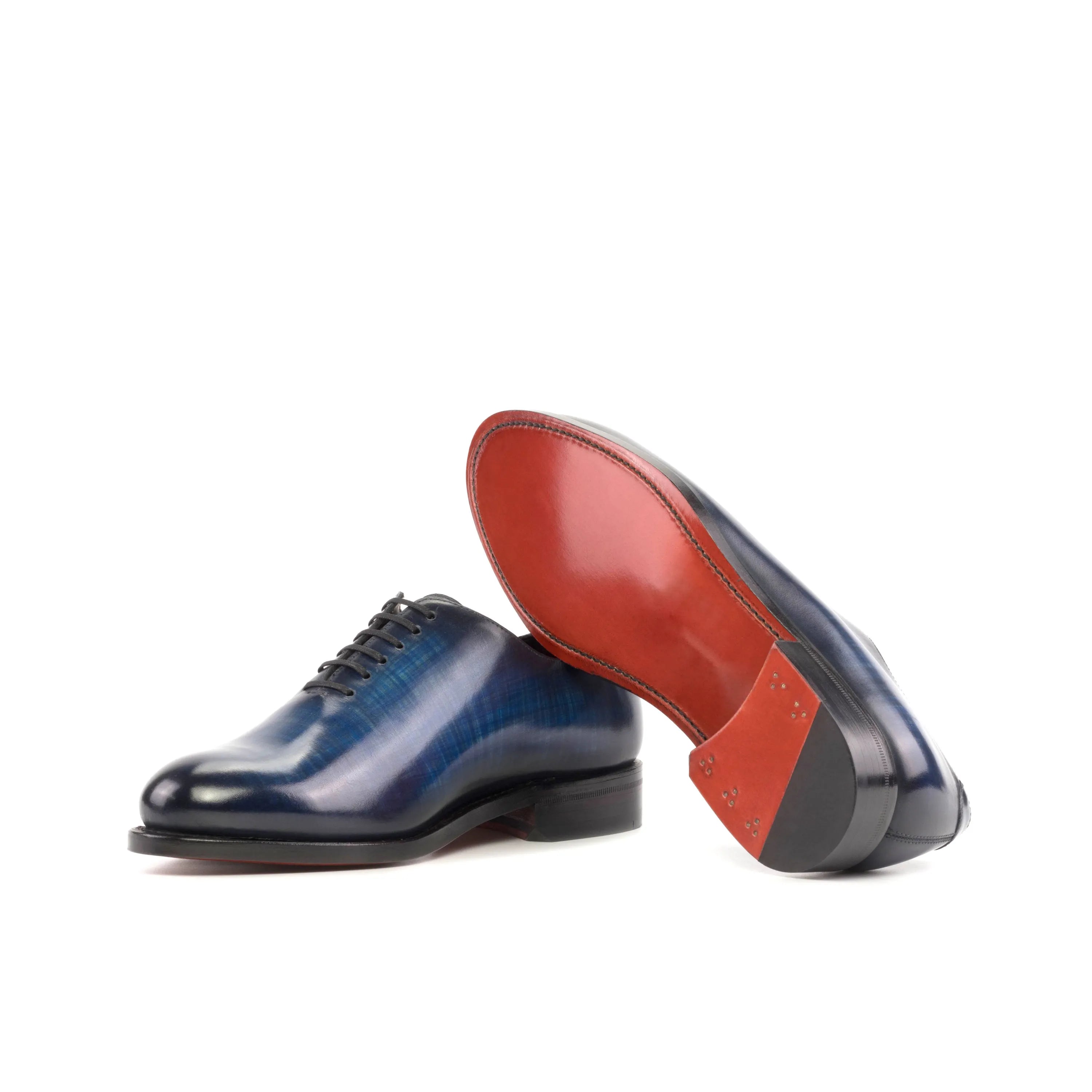 Blue whole cut patina shoes 5912 back view in leather