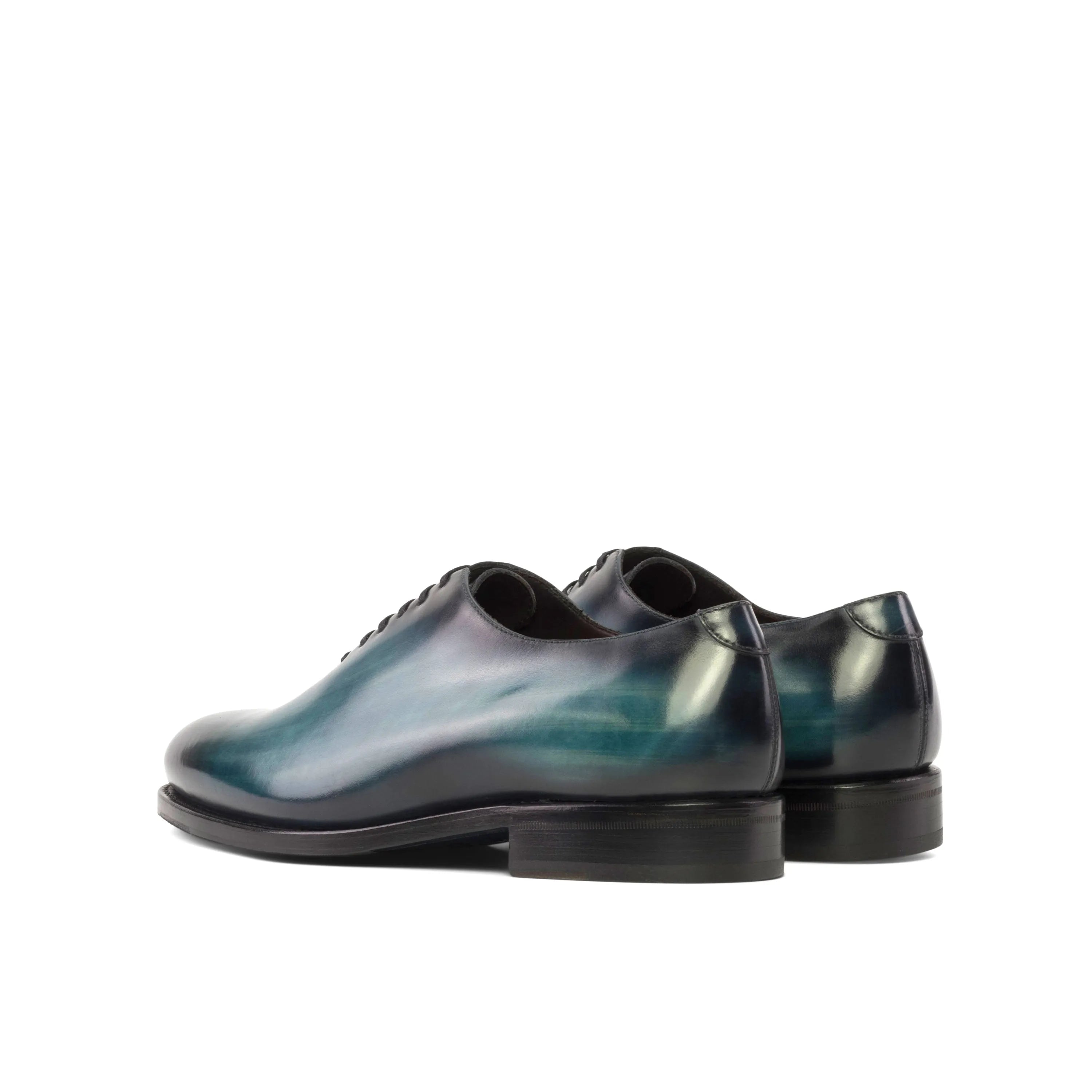 Blue and black leather 5914 whole cut patina shoes