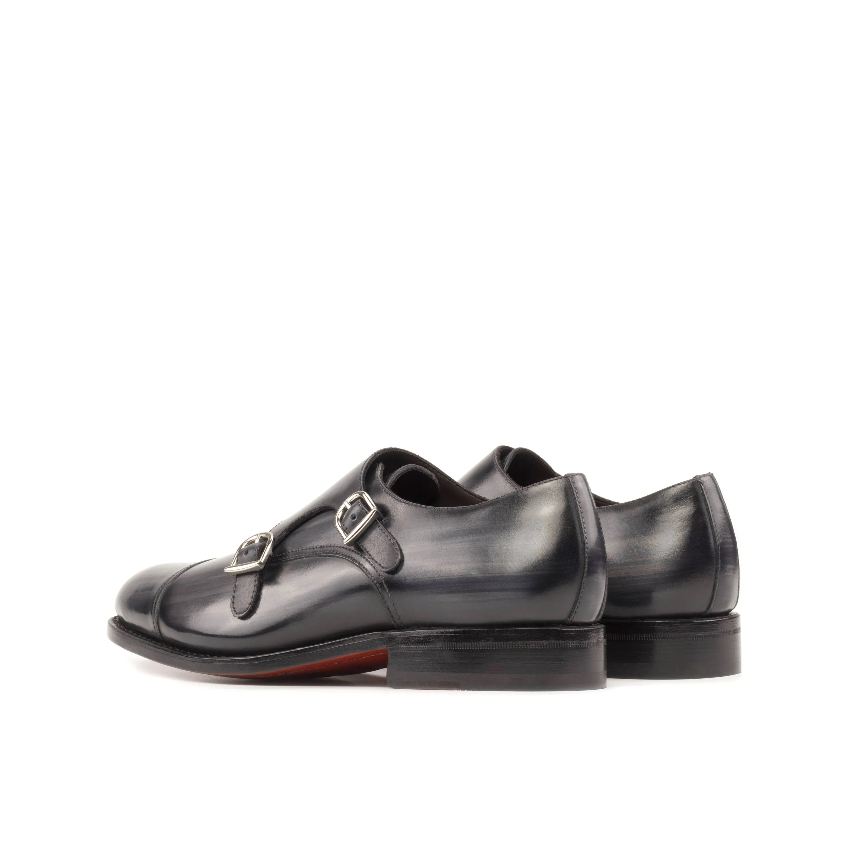 Pair of black leather 5940 double monk patina shoes