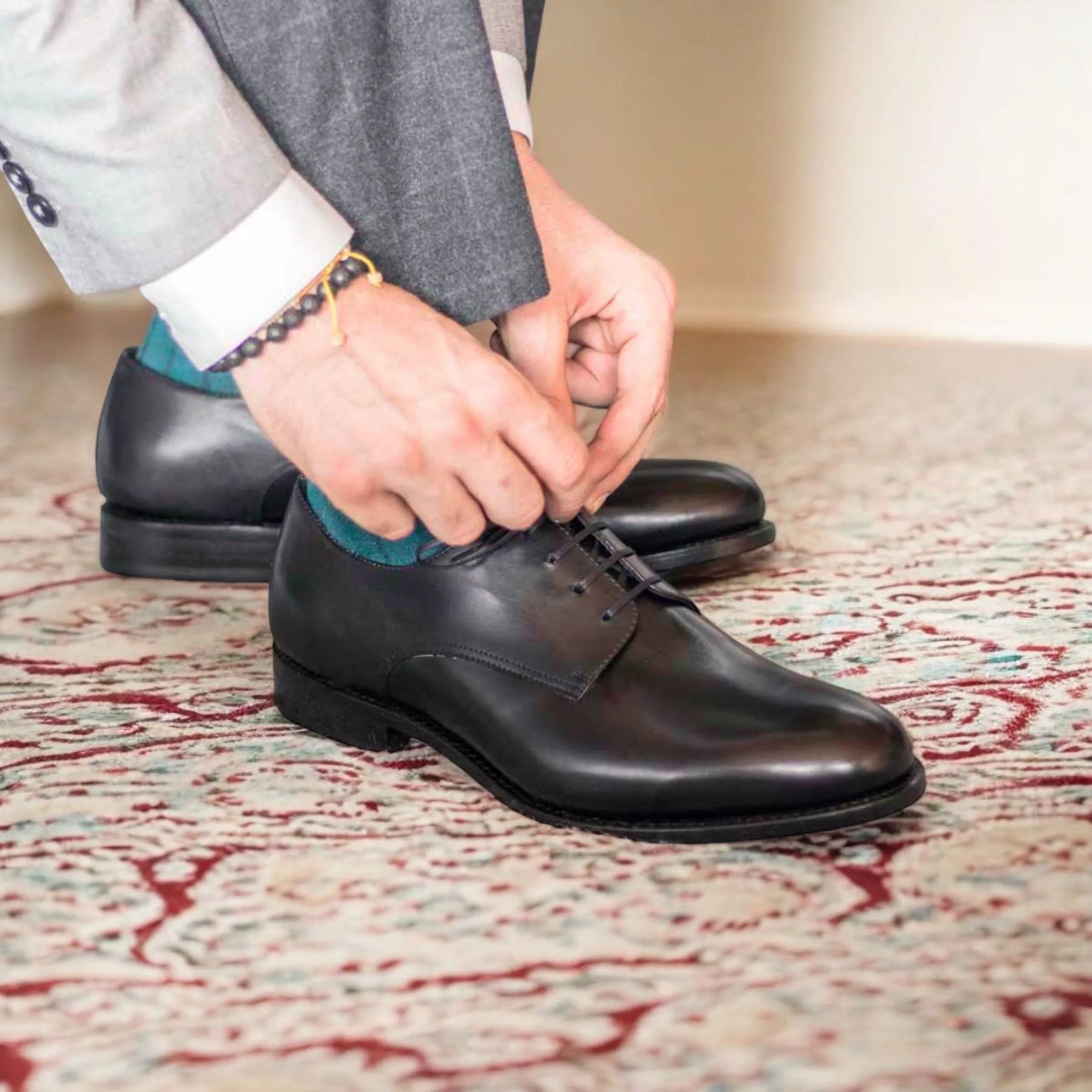 Black calf leather 5980 Derby shoes for men, luxury bespoke style