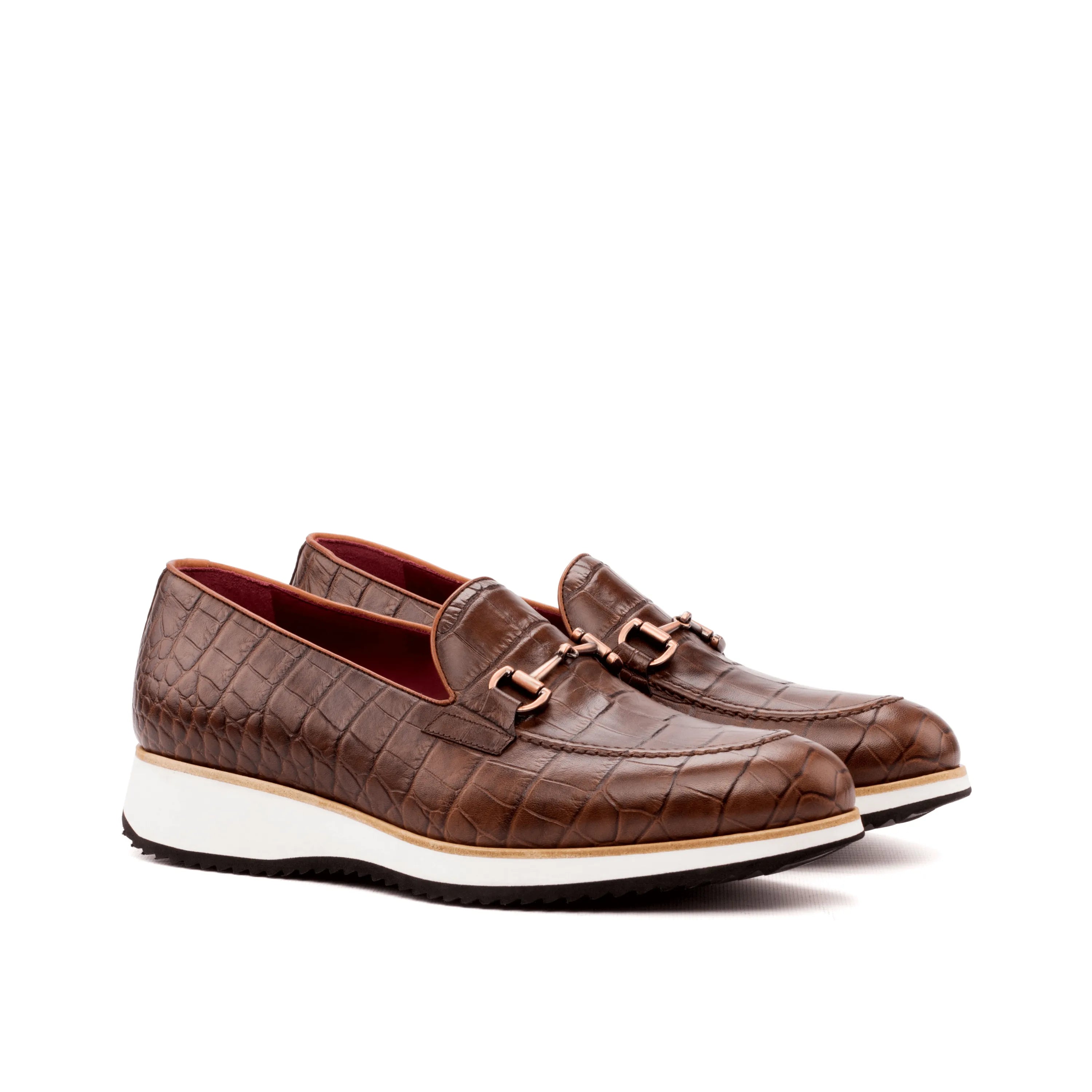 Abia loafers: brown leather with white soles, luxury bespoke shoes for men