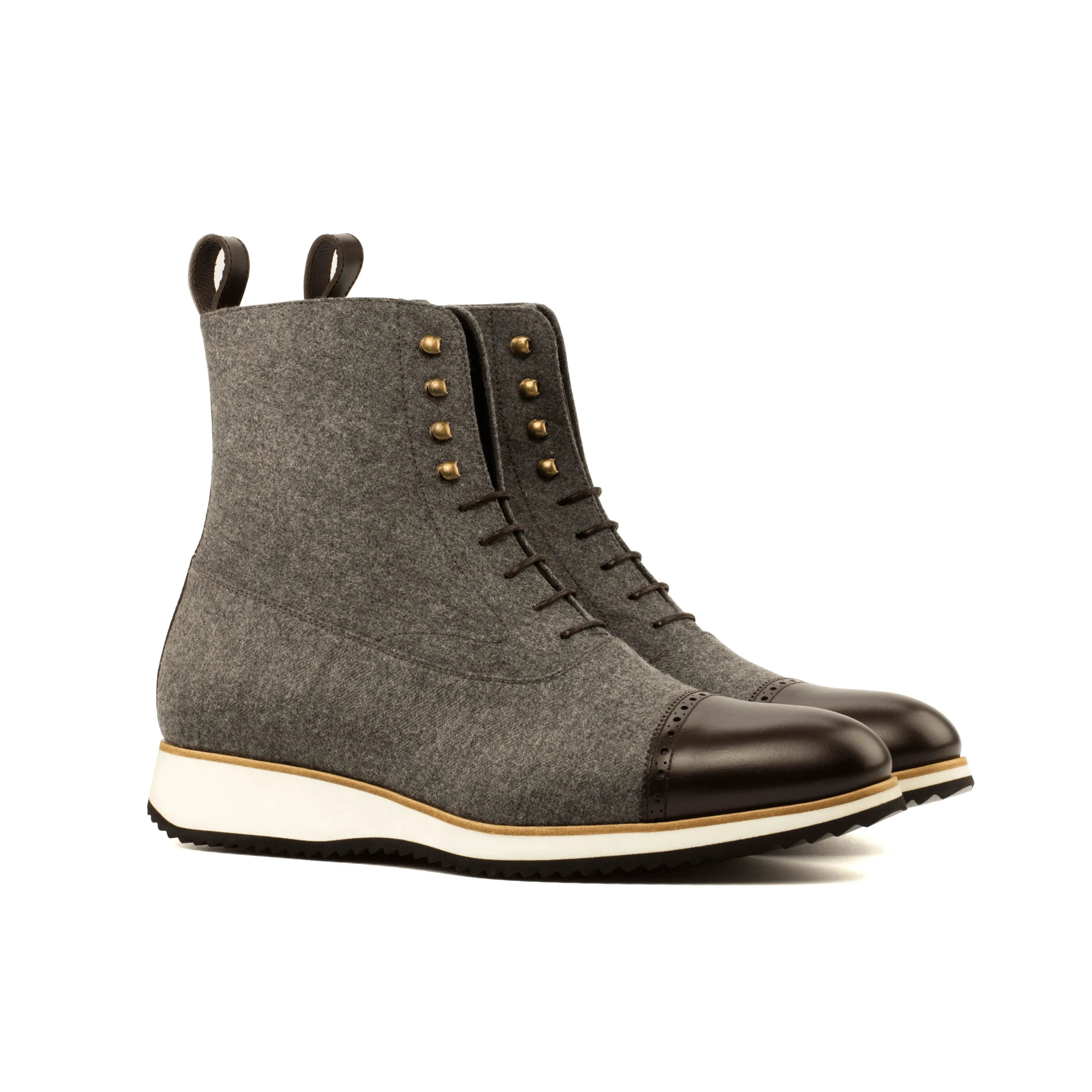 Gray felt and brown leather Achilles Balmoral Boots