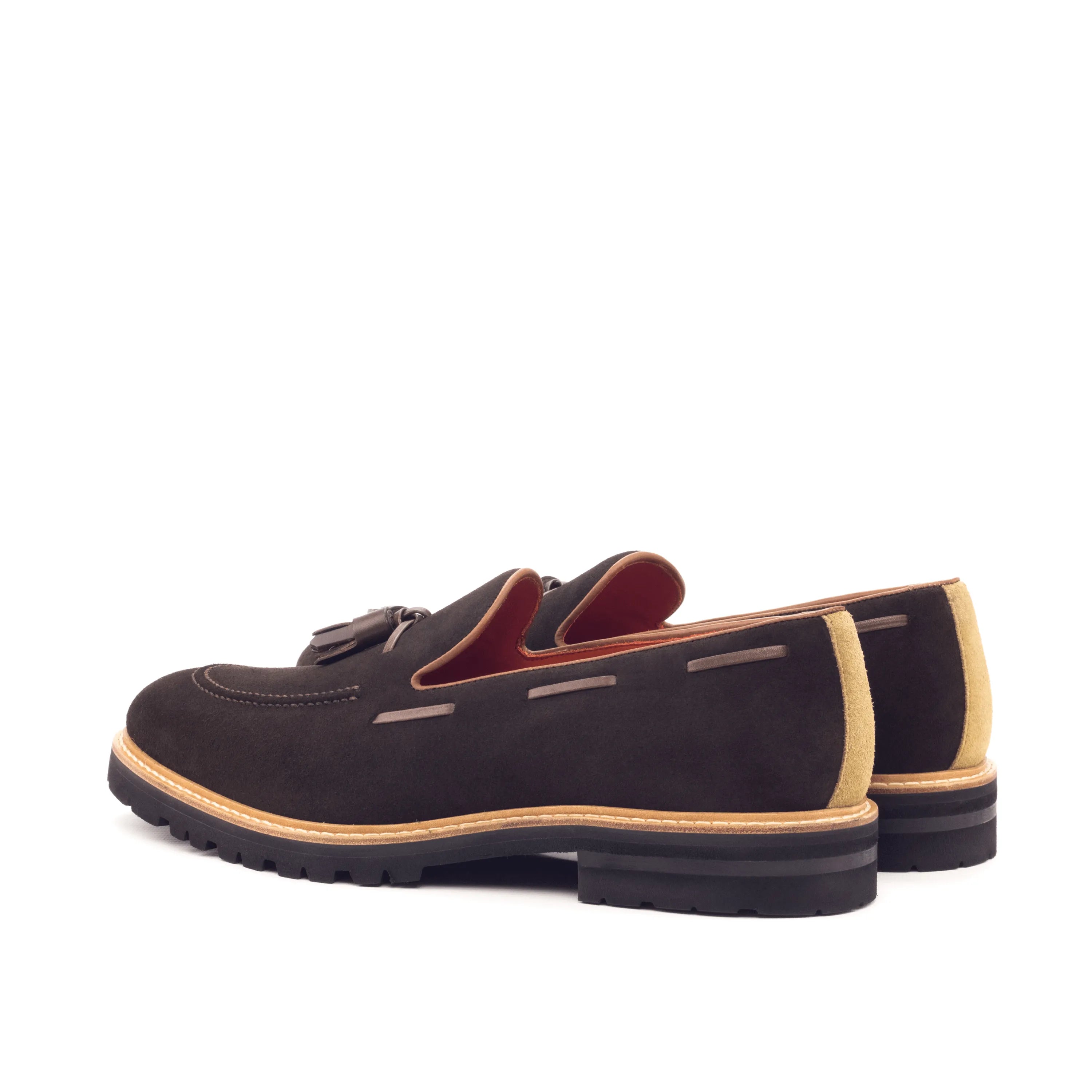 Brown suede tassel Achilles loafers, luxury bespoke shoes for men
