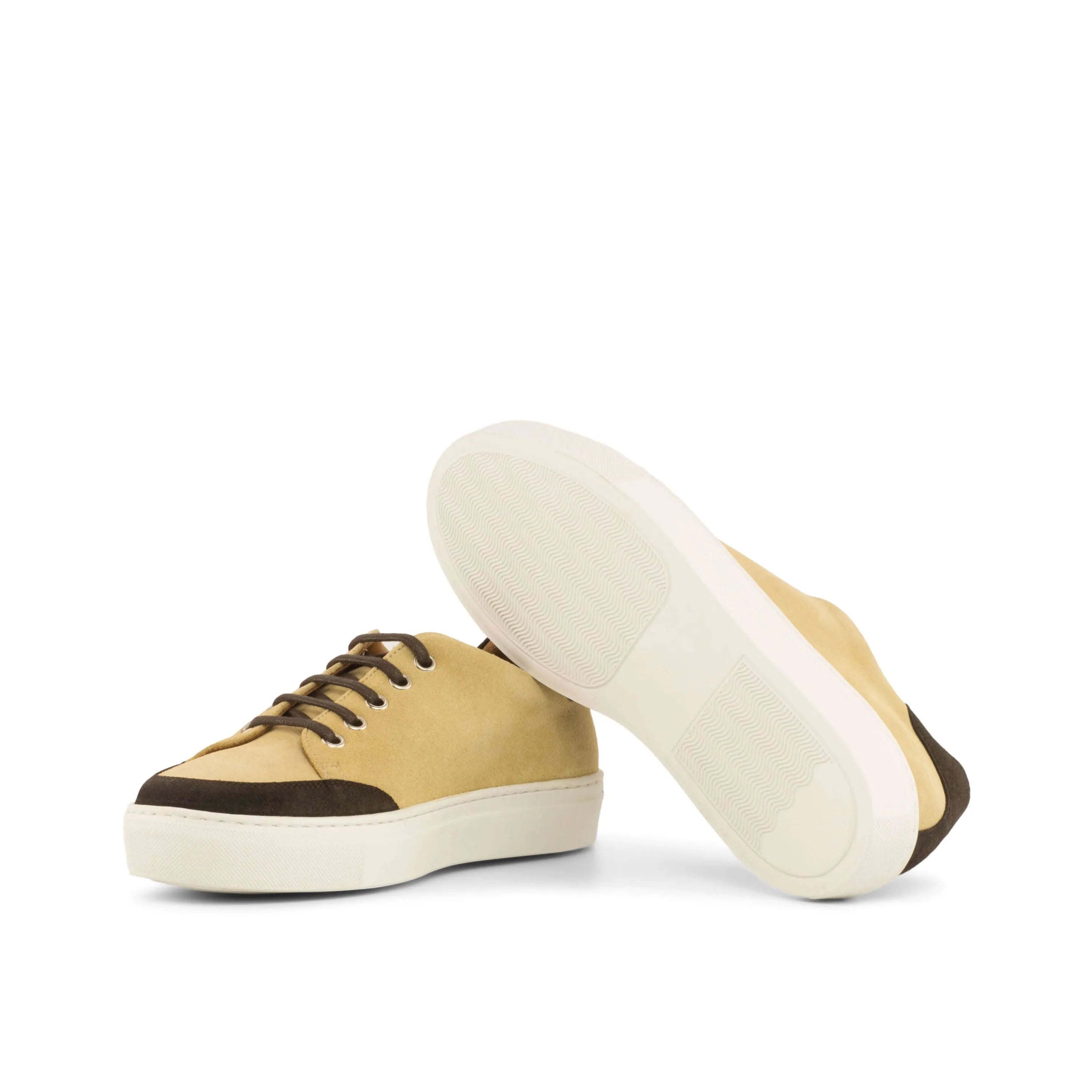 Adrianas ladies tennis sneaker in tan and brown lux suede