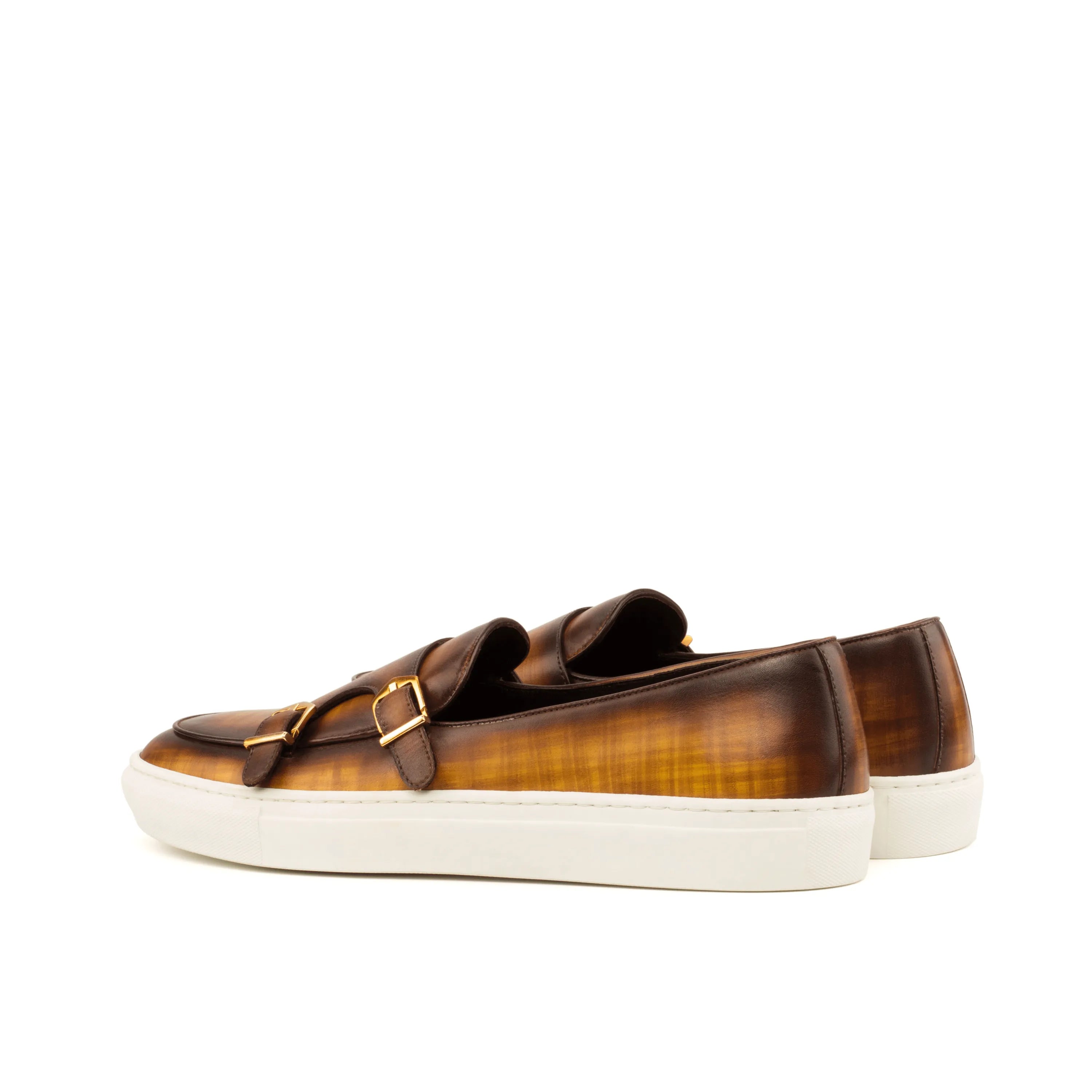 Aelred patina monk sneaker in brown leather with monk strap detail