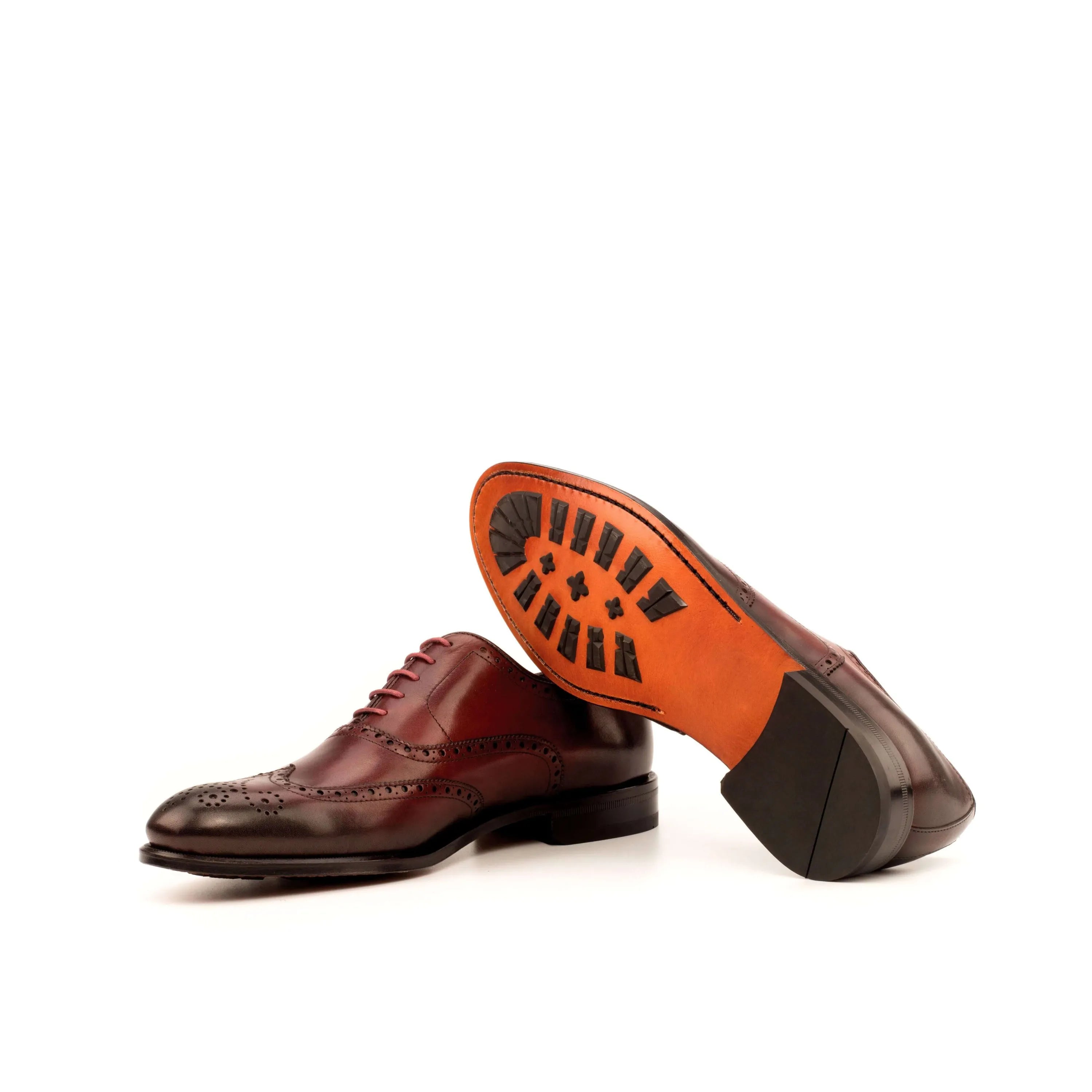 Burgundy leather Ahote full brogue shoes with hand-painted patina