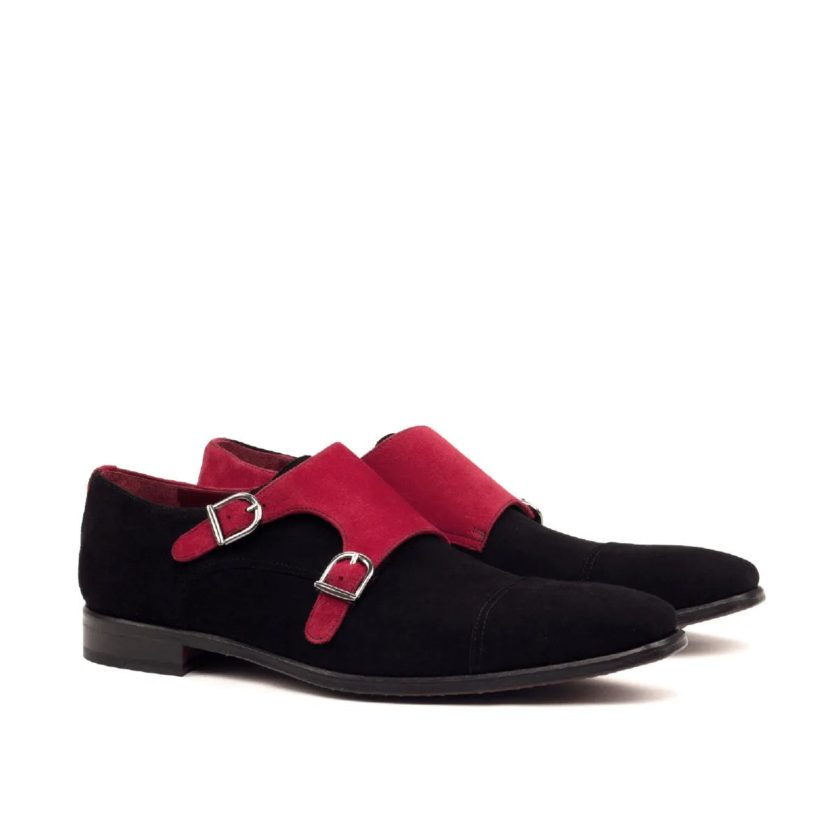 Aias double monk black and red strap shoes