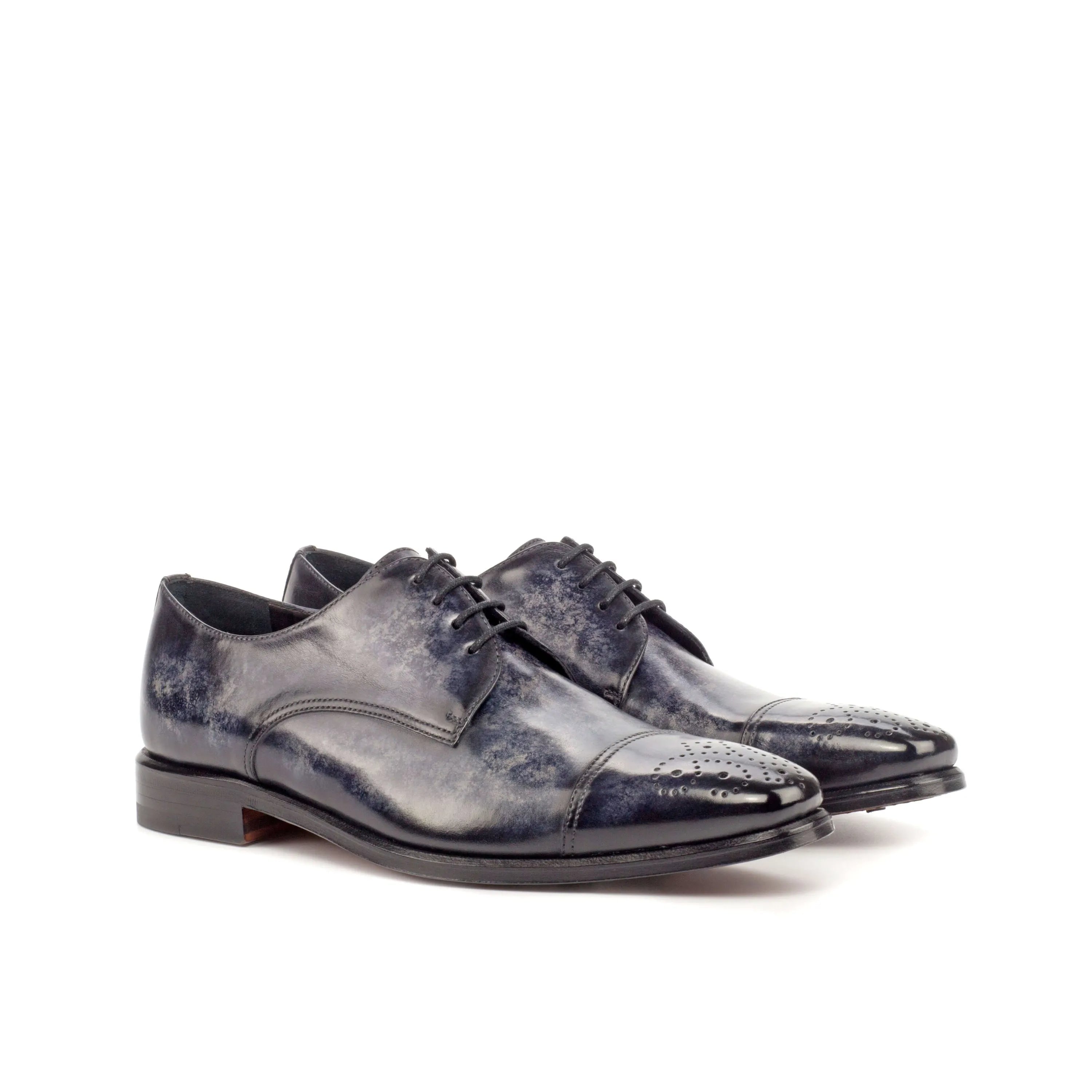 Pair of blue leather AL94 patina derby shoes