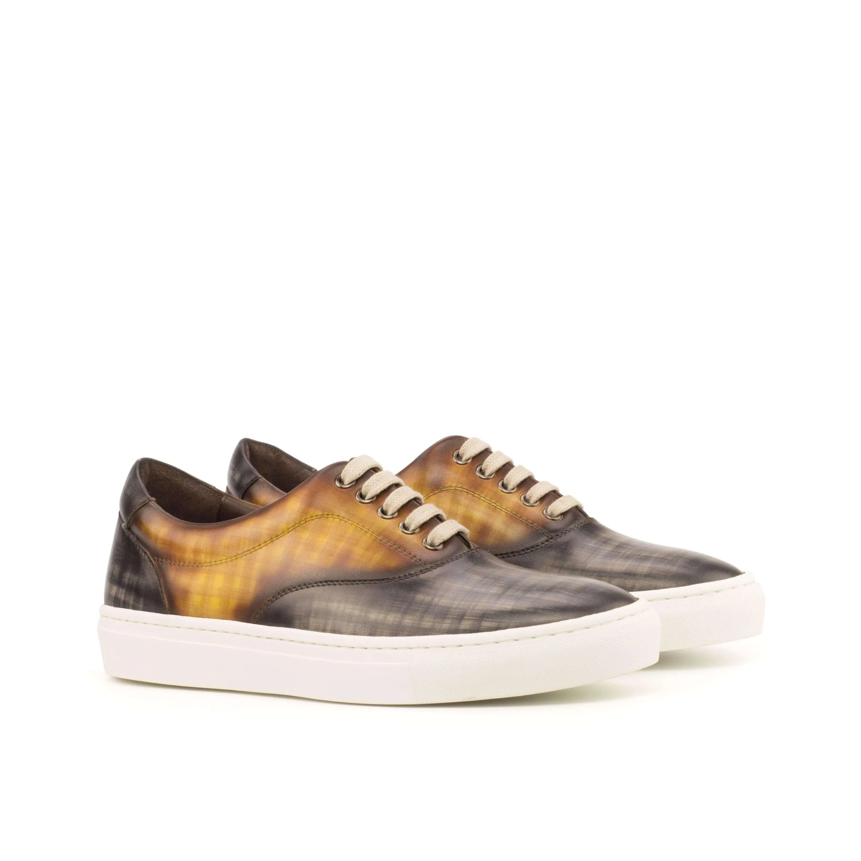 Pair of brown and gray Alex Top Sider Patina Sneaker II cupsole trainer