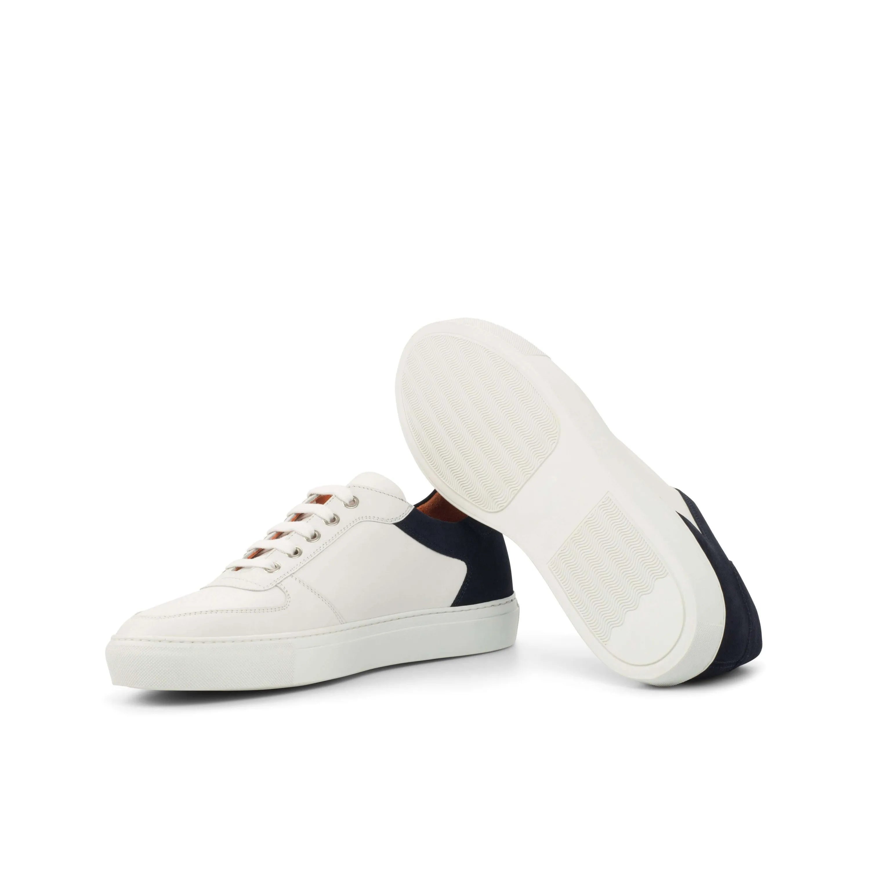 Alin low top sneaker II in white navy leather, luxury bespoke shoes for men