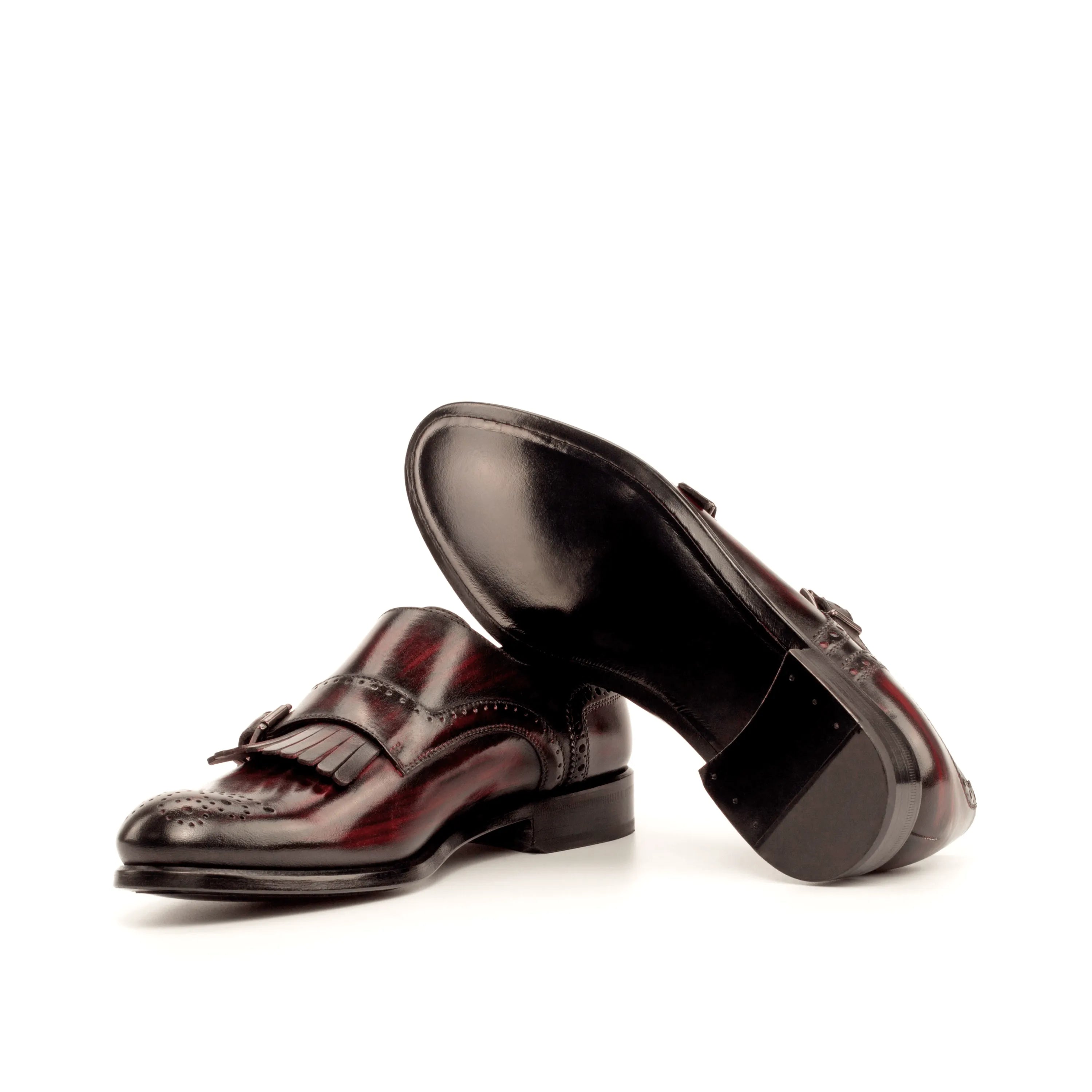 Amina Kiltie womens monk strap patina II burgundy leather shoes