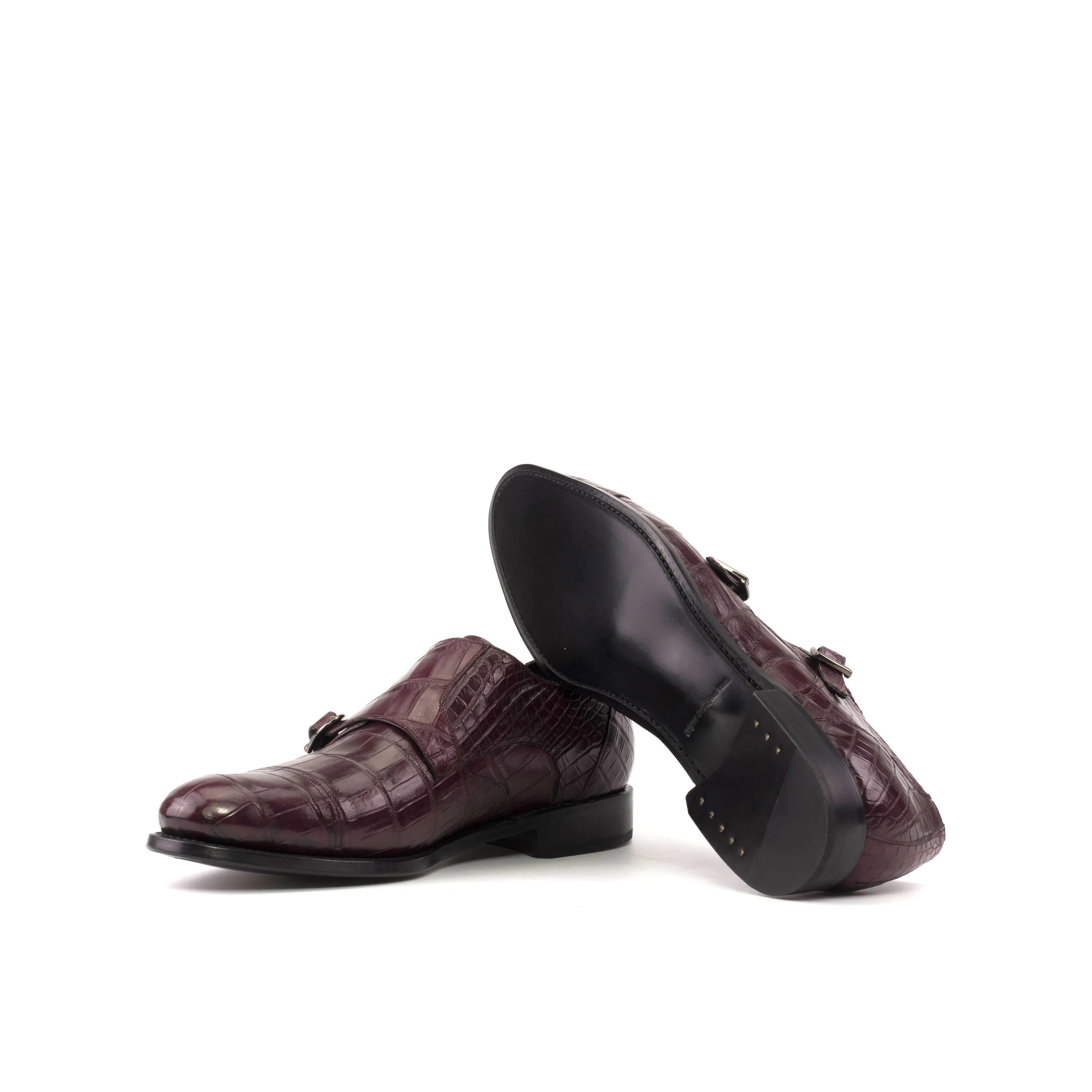 Amiri Alligator Double Monk II burgundy crocodile monk strap shoes