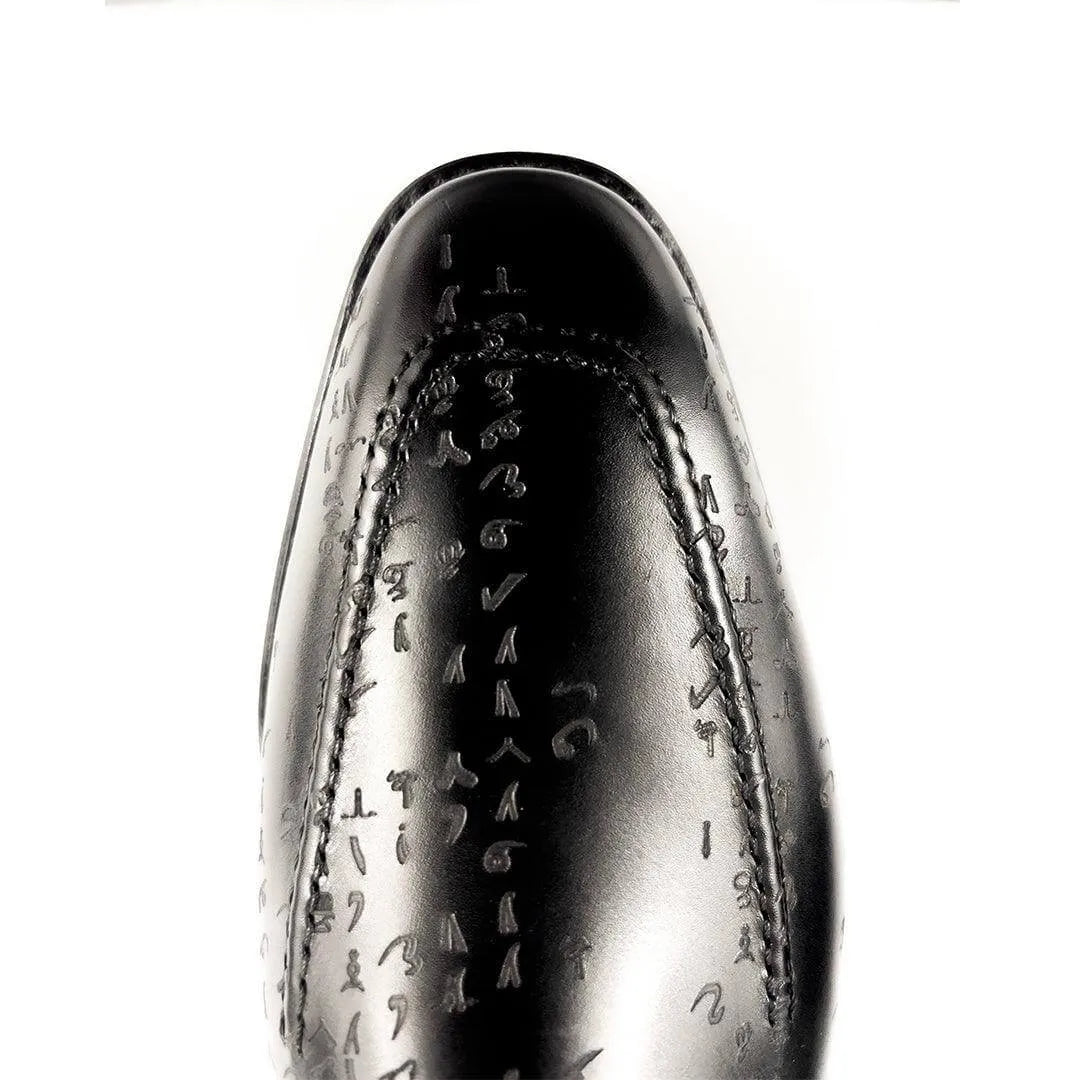 Black Arabic Matrix Loafers in goodyear welted Italian crust leather with embossed symbols