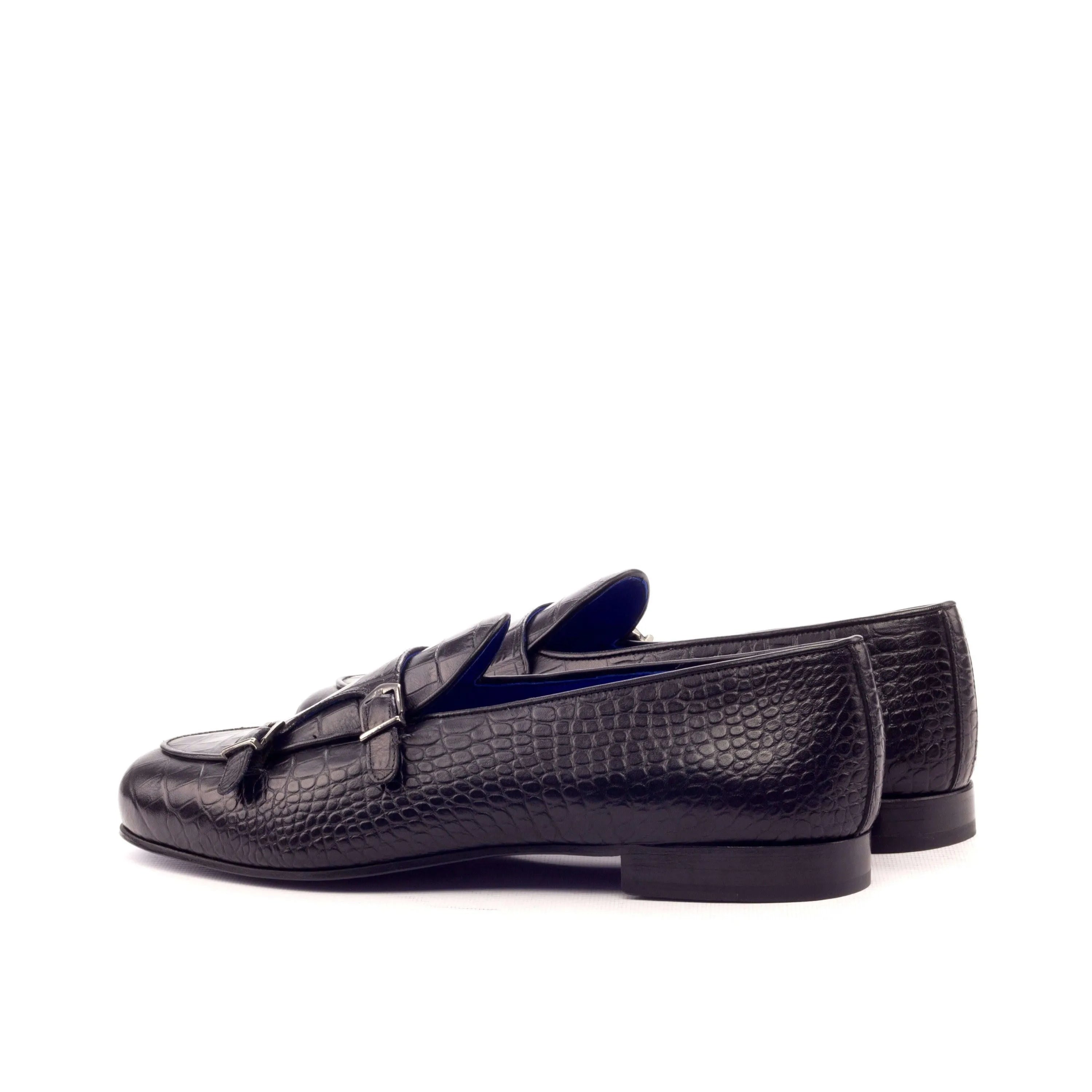 Back view of Asafa Belgian Monk Slipper II in black calf leather