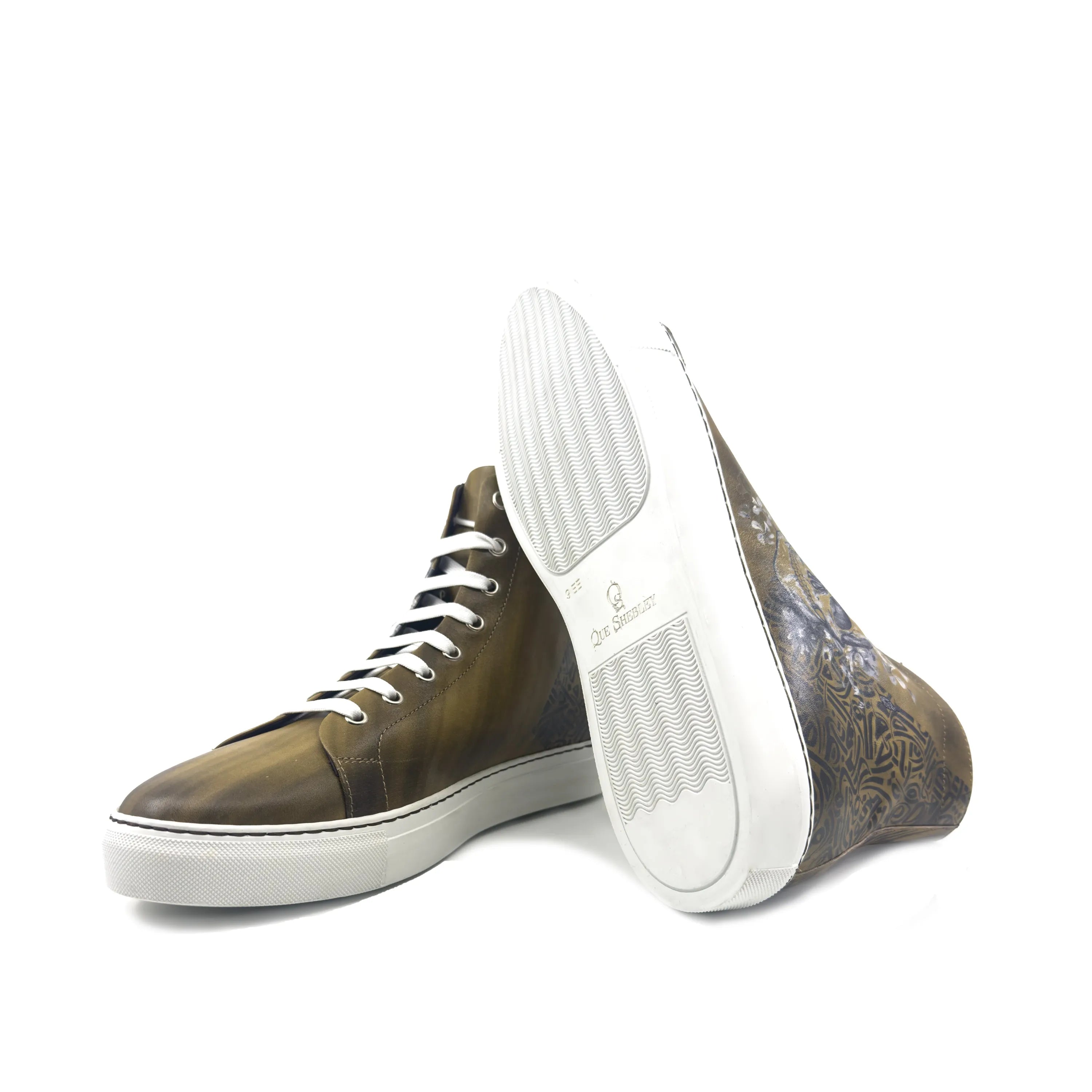 Olive green Awake Americana High Top Sneakers II back view