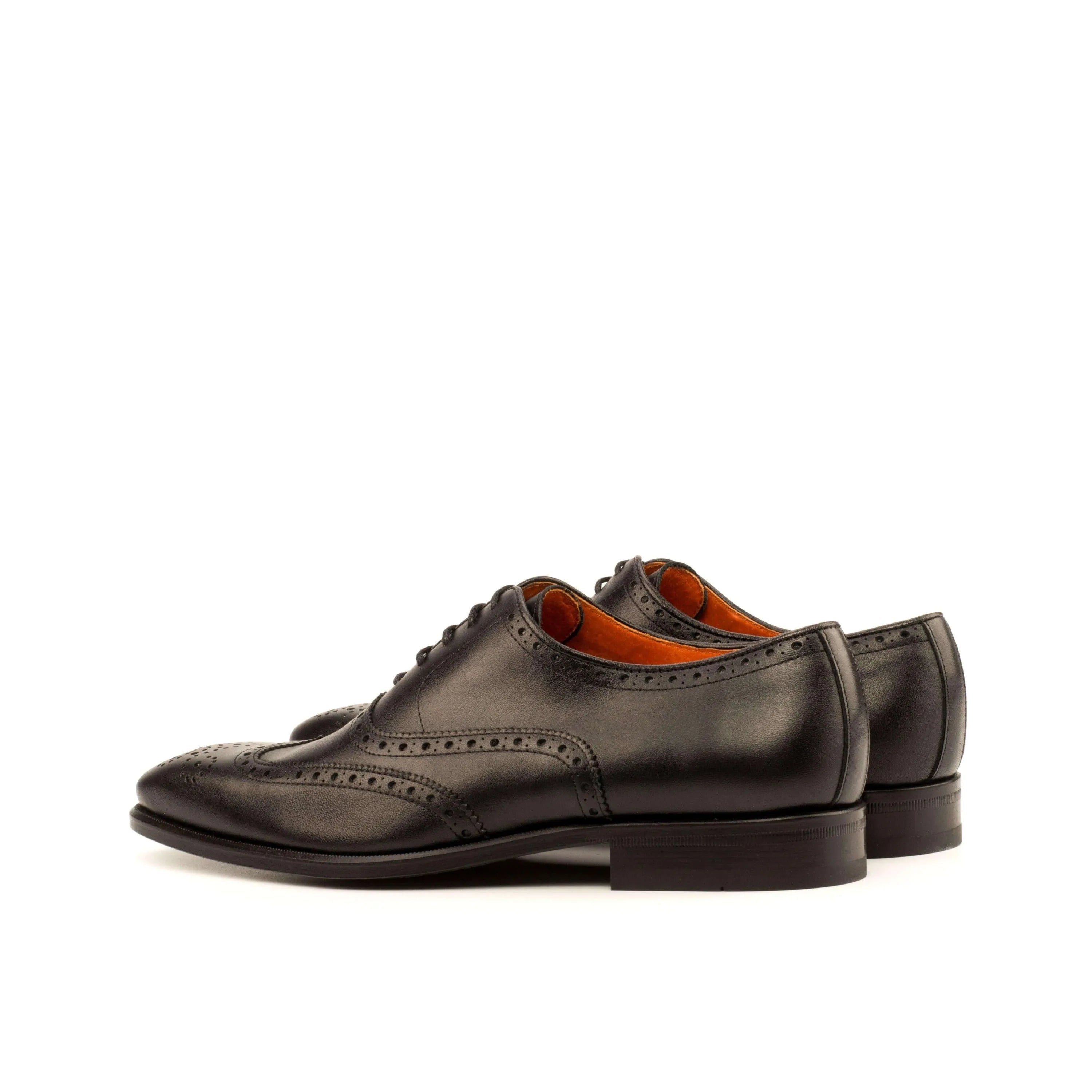 Pair of black leather Awan Full Brogue shoes II, luxury bespoke brogue shoes for men