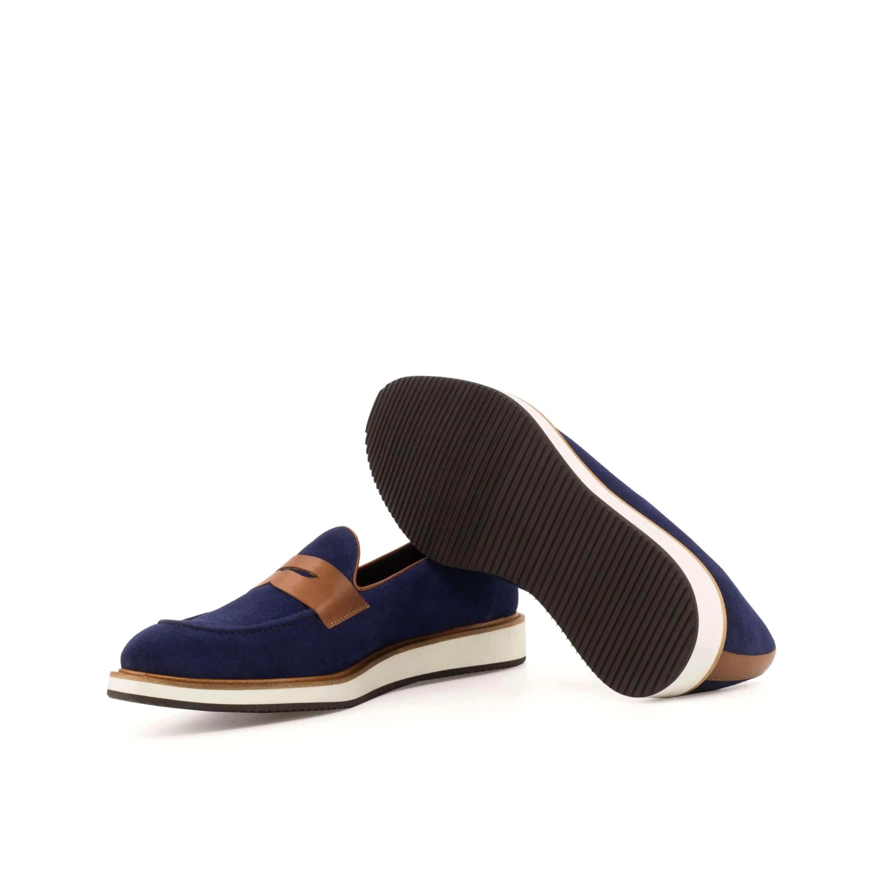 AZ05 loafers in blue and brown leather, luxury bespoke shoes for men