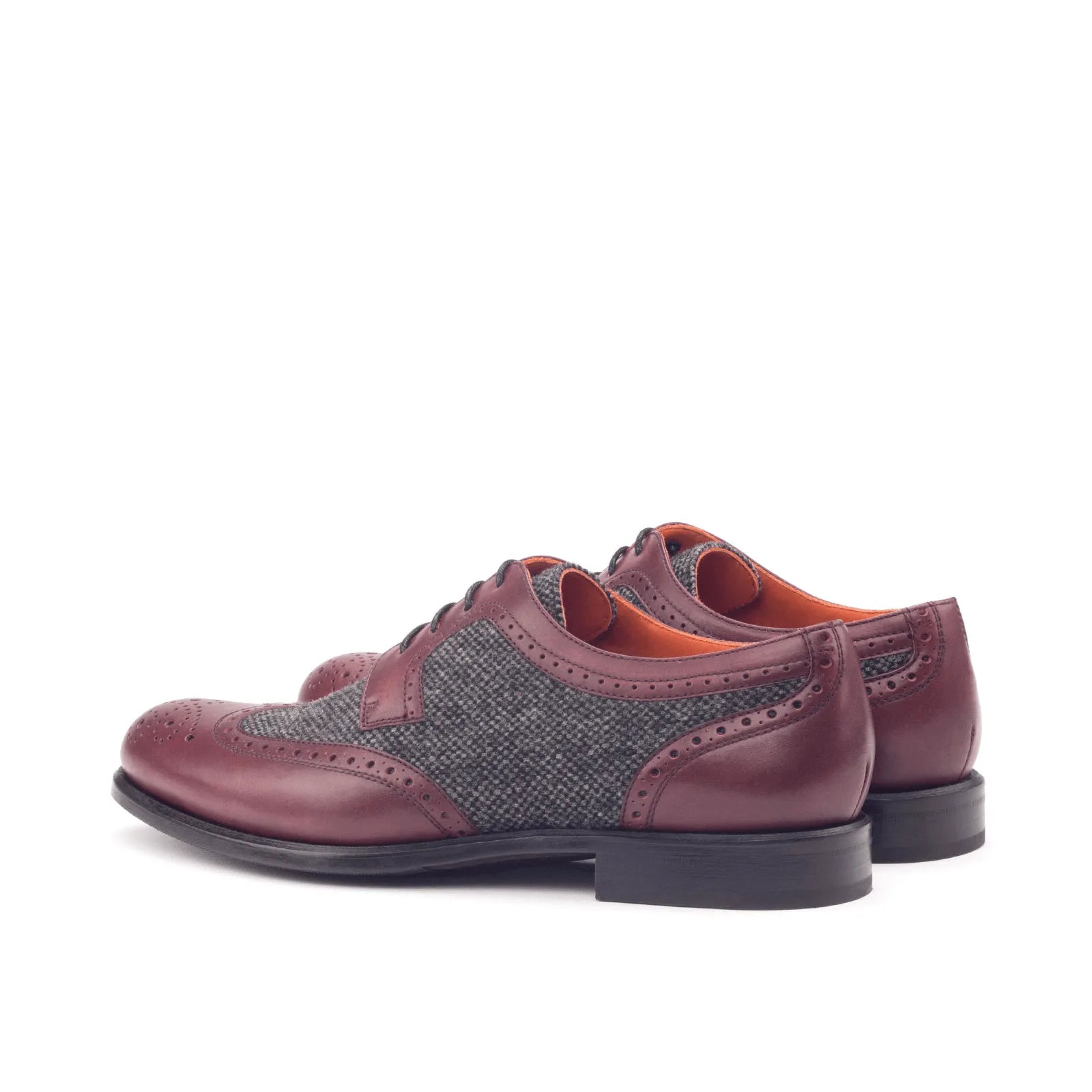 Balbina Ladies Derby Wingtip II burgundy leather gray tweed shoes