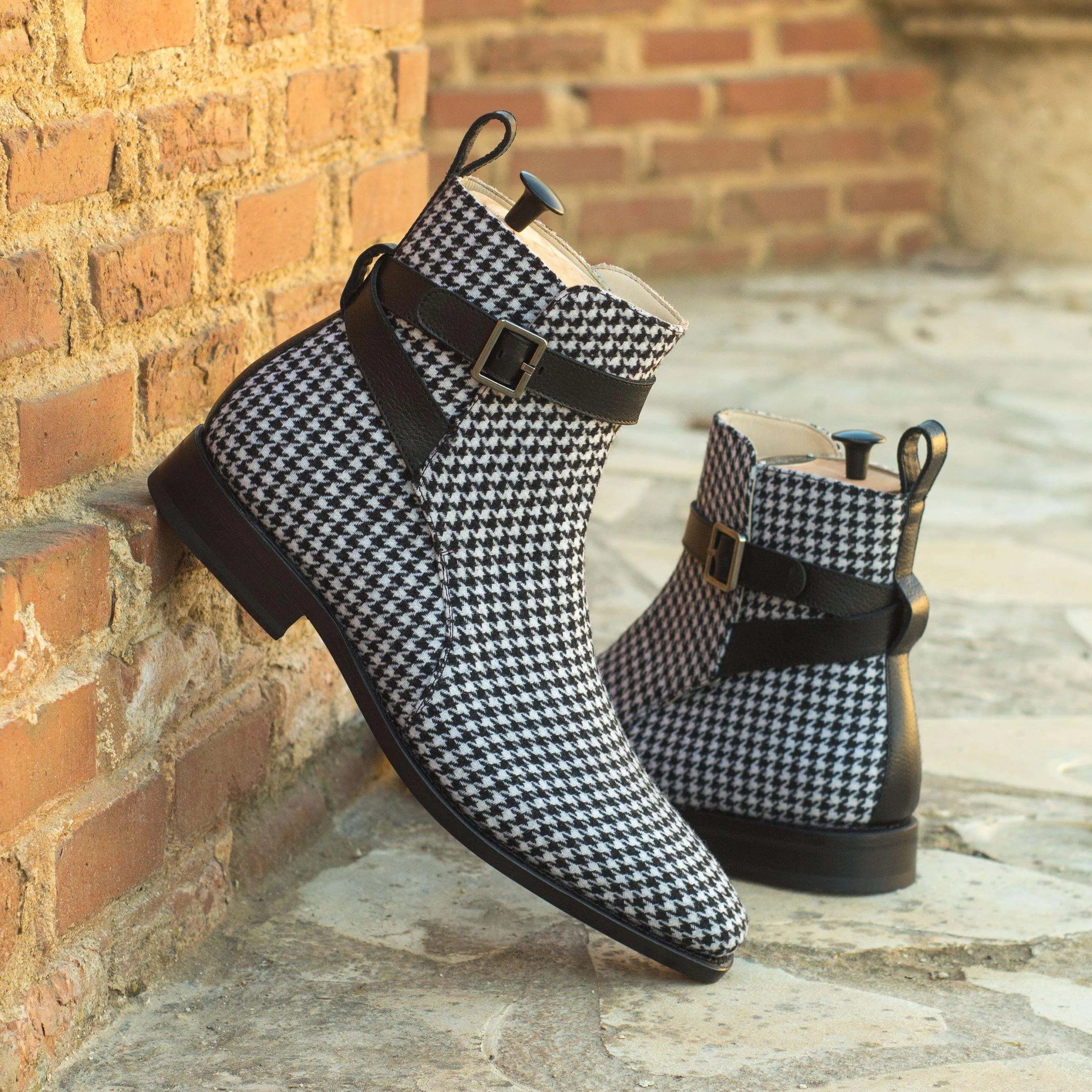 Banderas Jodhpur Boots II with houndstooth pattern and buckle straps
