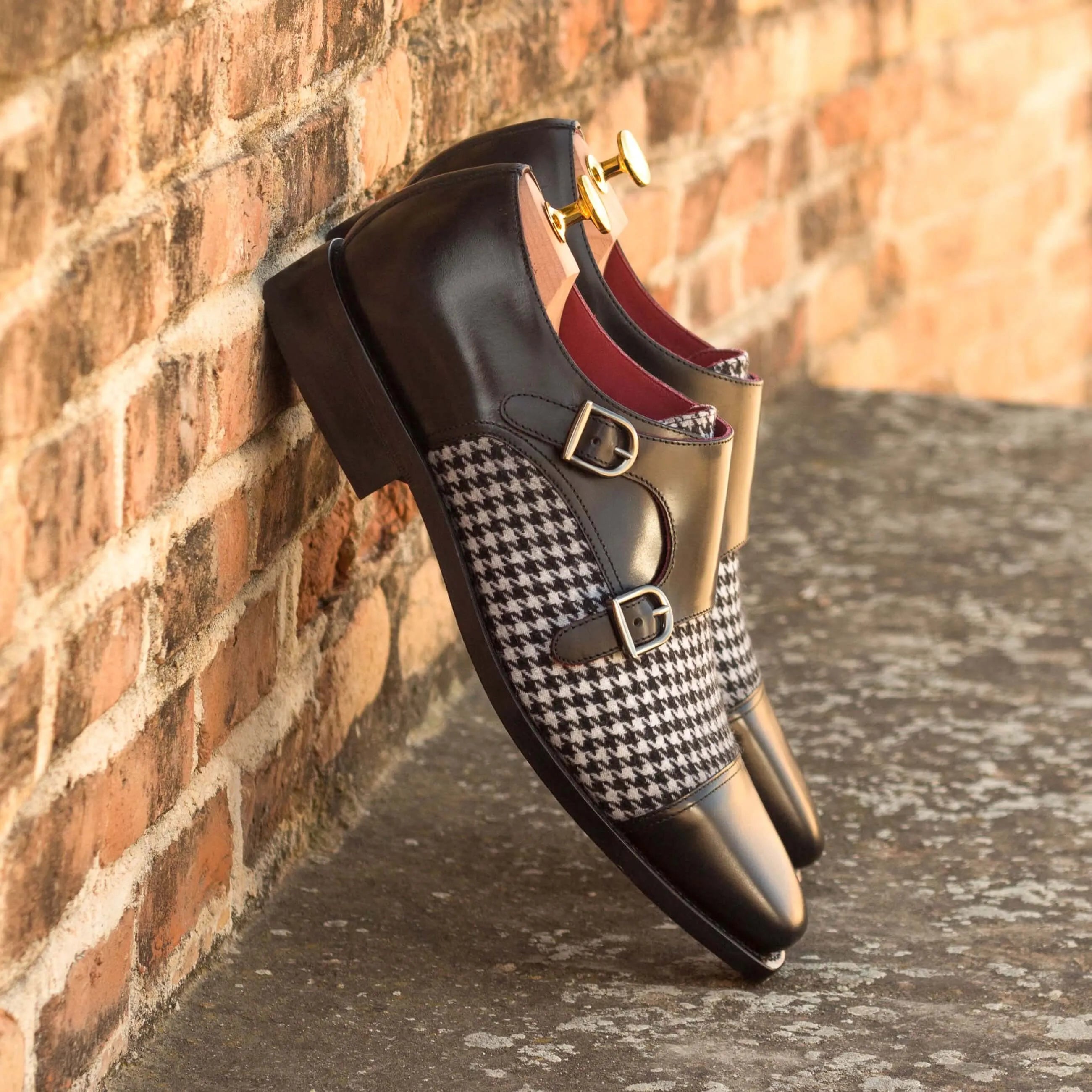 Battani Double Monk II houndstooth and leather double monk shoes
