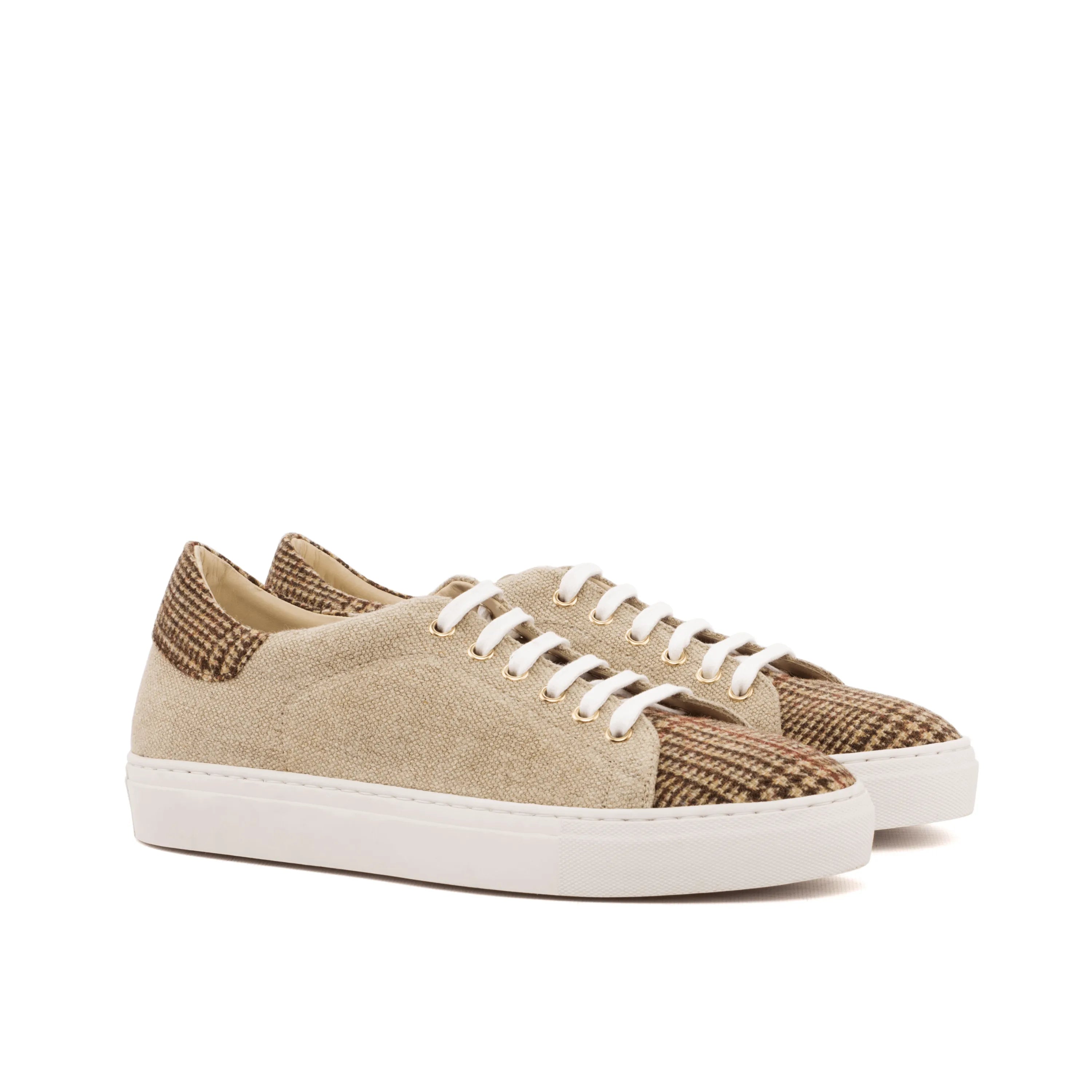 Beghoso trainer sneaker in beige and brown plaid